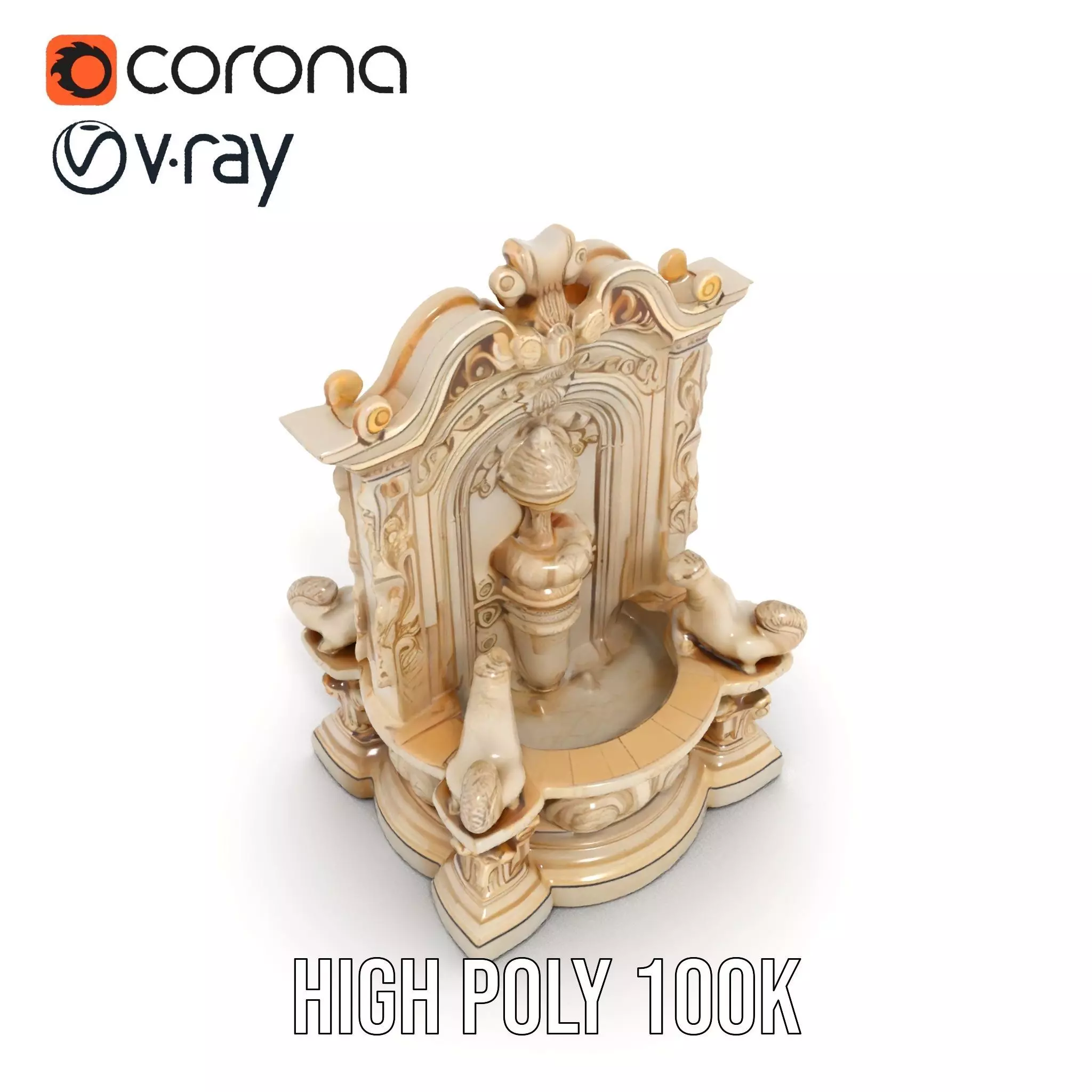 Elegant Marble Fountain model pack Low-poly 3D model_20