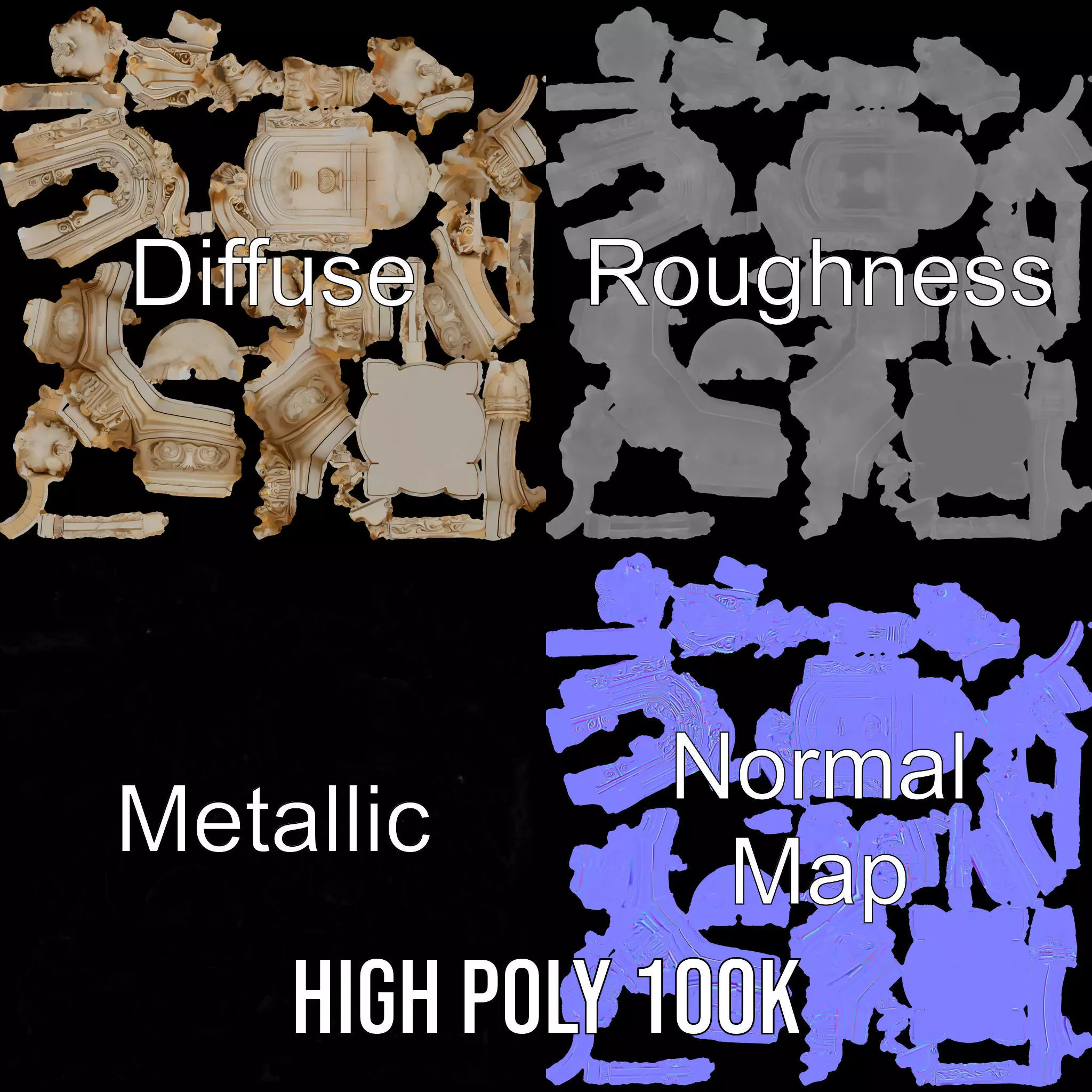 Elegant Marble Fountain model pack Low-poly 3D model_3