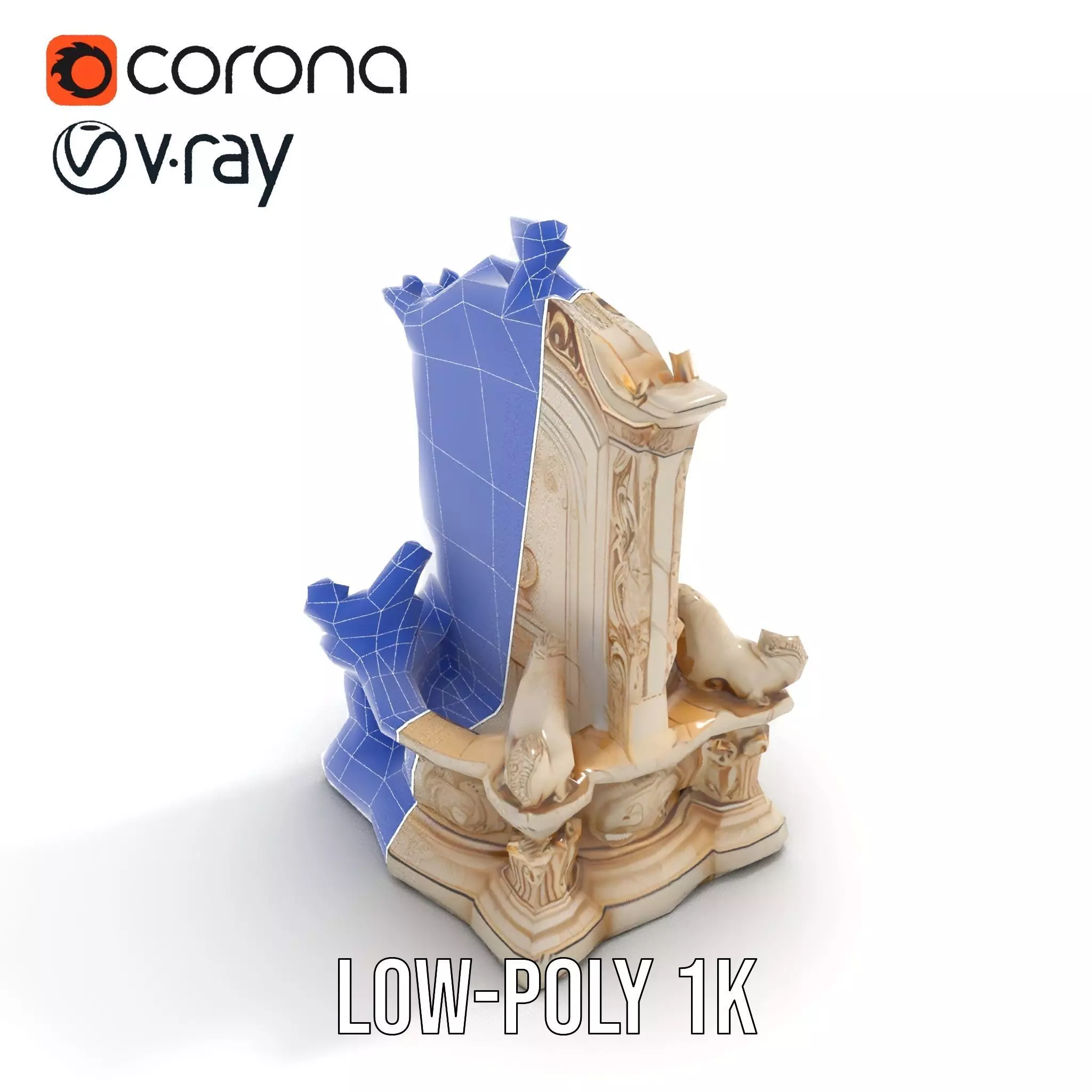 Elegant Marble Fountain model pack Low-poly 3D model_14