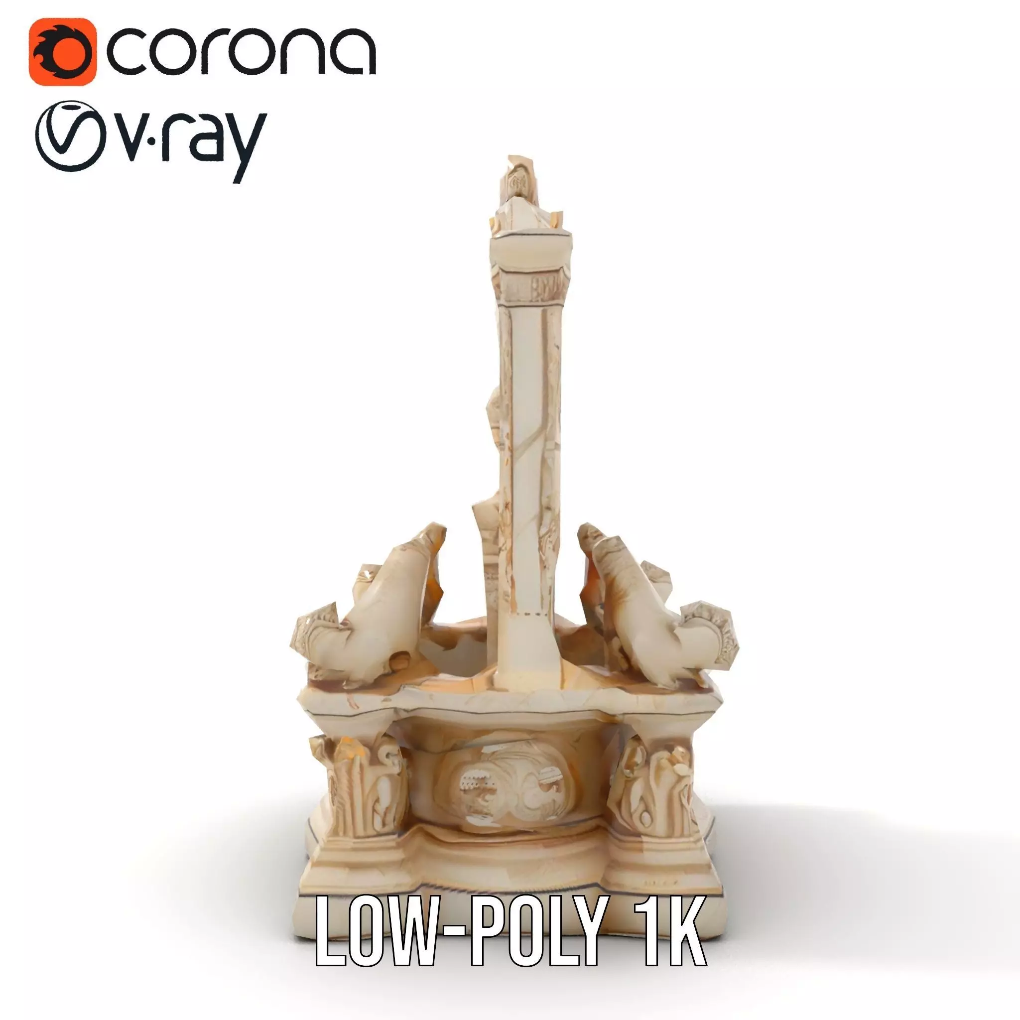 Elegant Marble Fountain model pack Low-poly 3D model_7