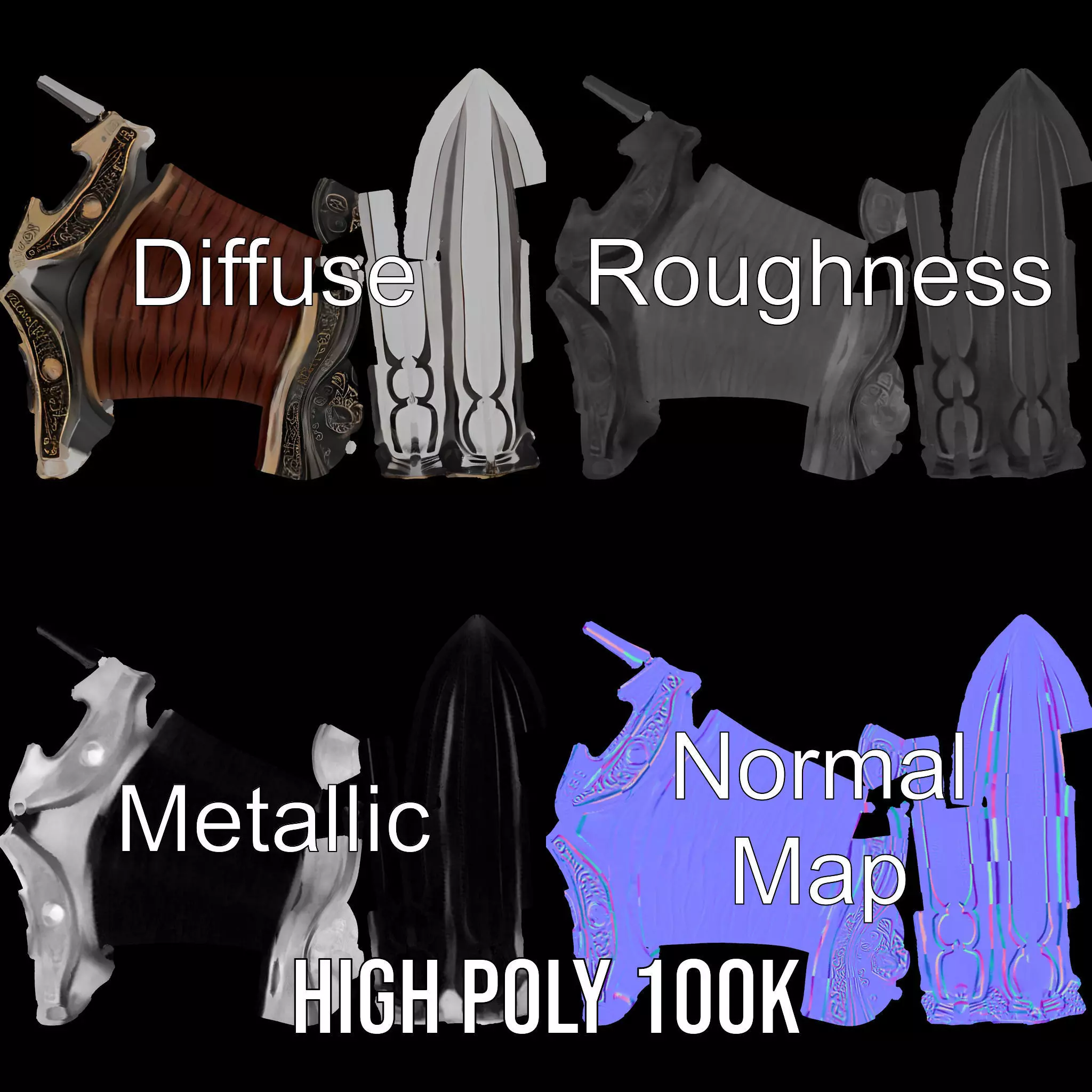 Medieval Silver Sword model pack Low-poly 3D model_3