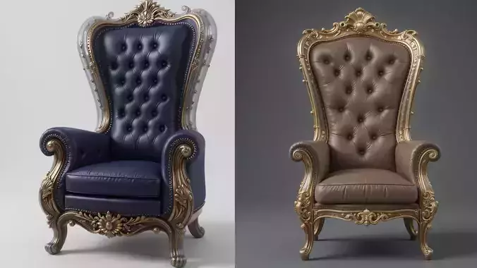 Royal Luxury Chairs 3D Model Premium Throne Style PBR Textured