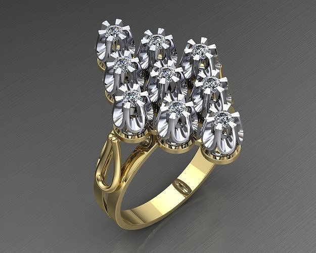 MGold026  Romb Ring whit Diamonds 3dmodel 3D print ready 3D print model