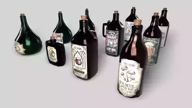 Wine bottle PBR lowpoly game Prop