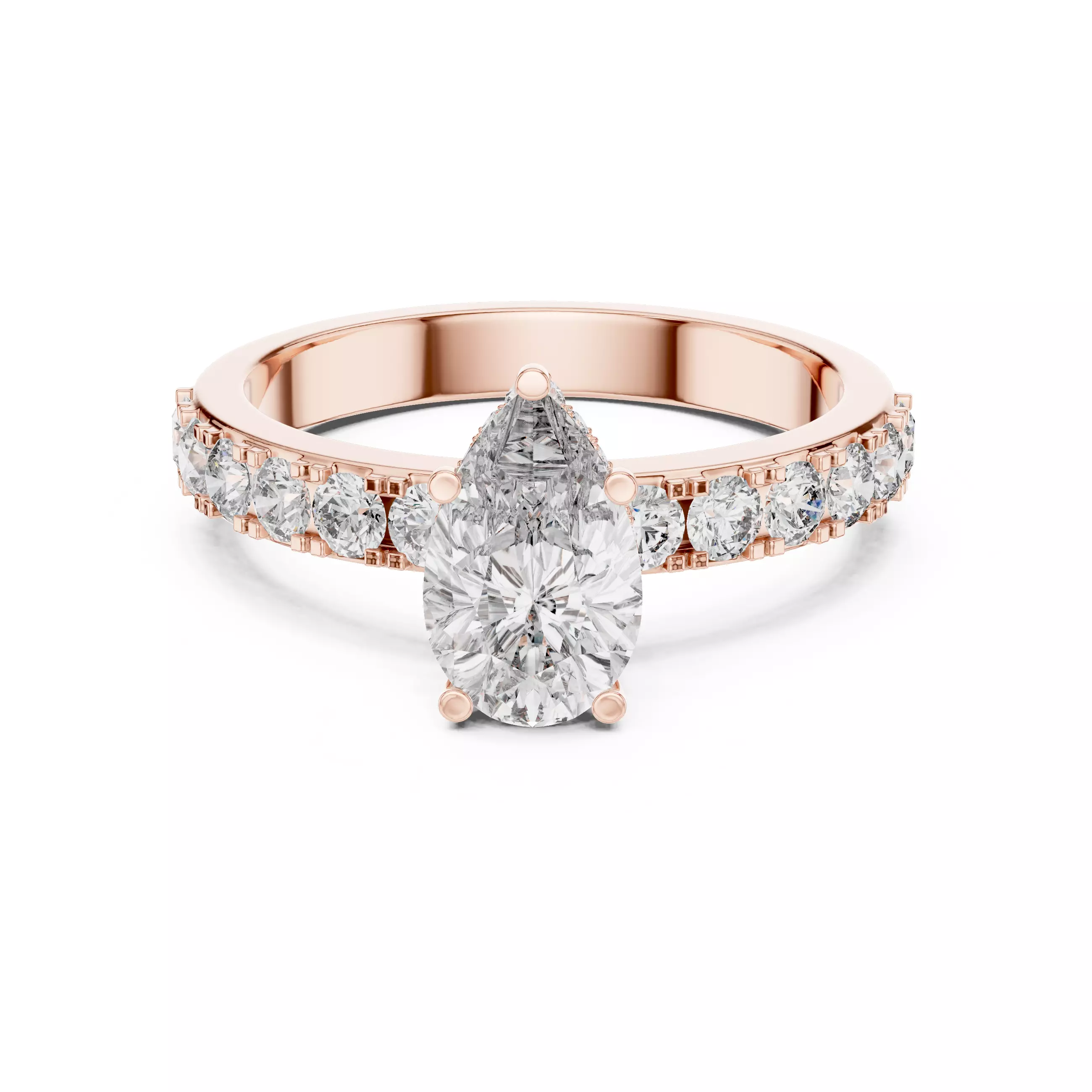 Pear Cut Hidden Halo Diamond Engagement Wedding Ring File Video 3D print model