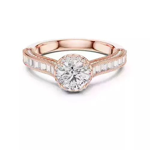 Channel Set Baguette Cut Shank Round Diamond Ring 3DM STL Video