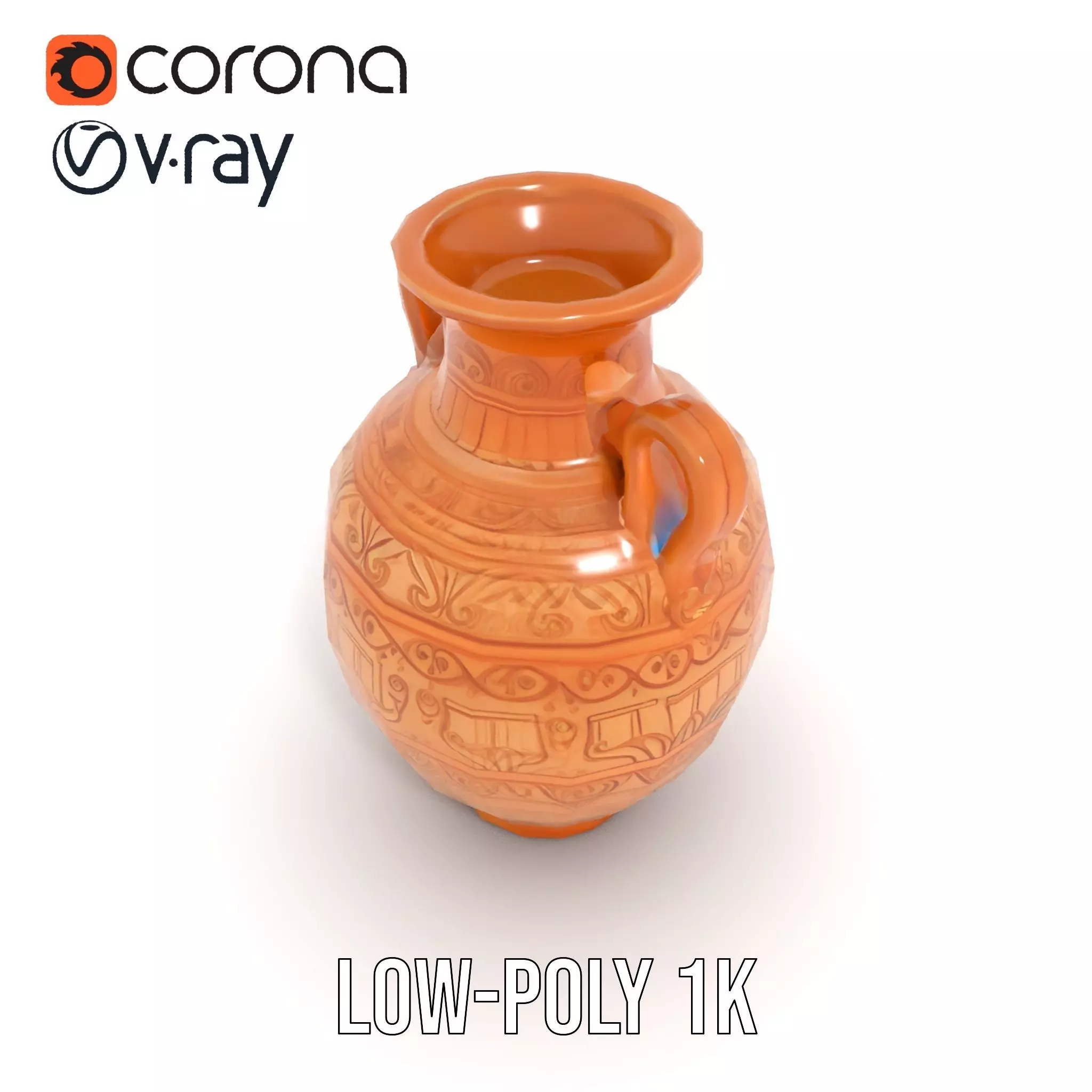 Engraved Terracotta Vase model pack Low-poly 3D model_13