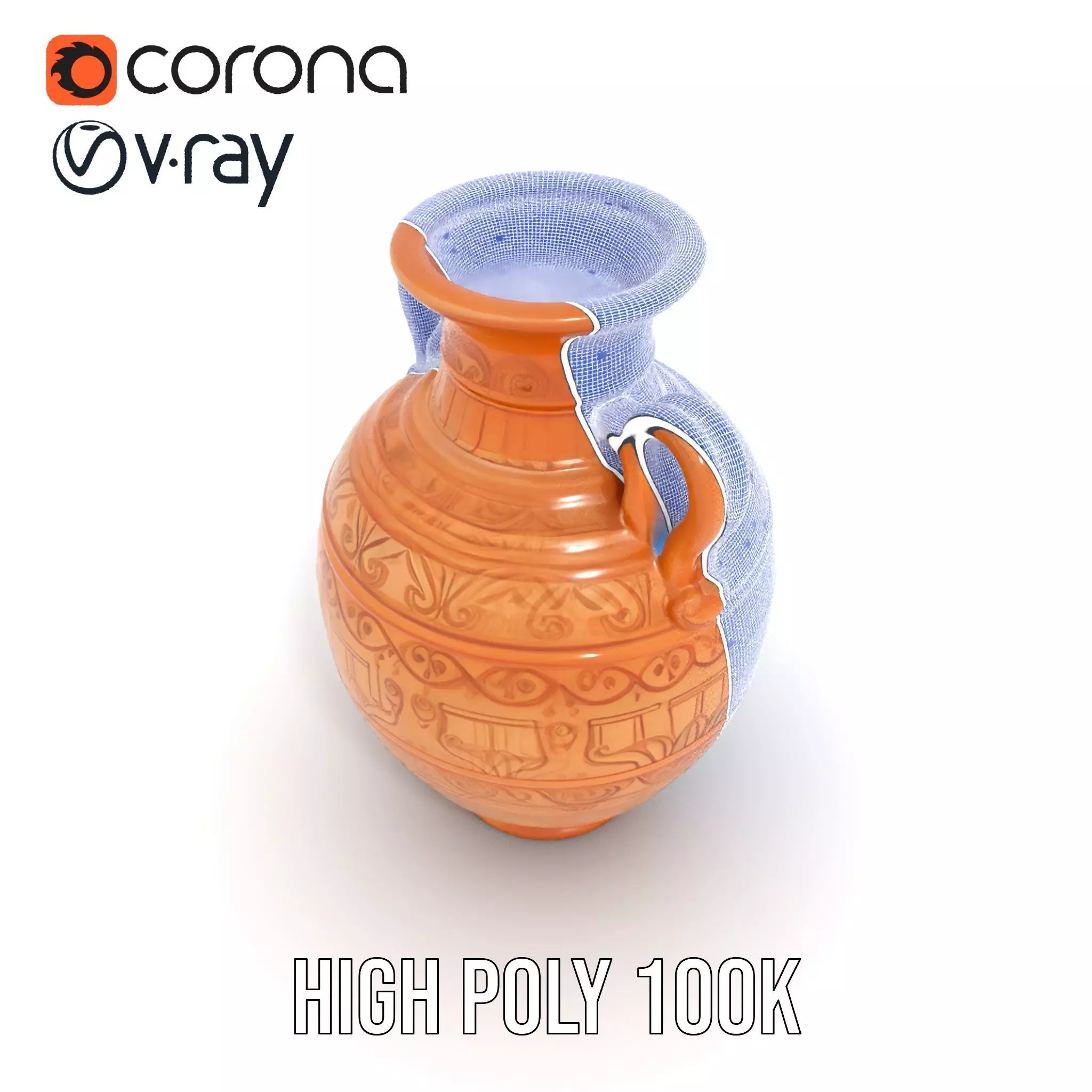 Engraved Terracotta Vase model pack Low-poly 3D model_33
