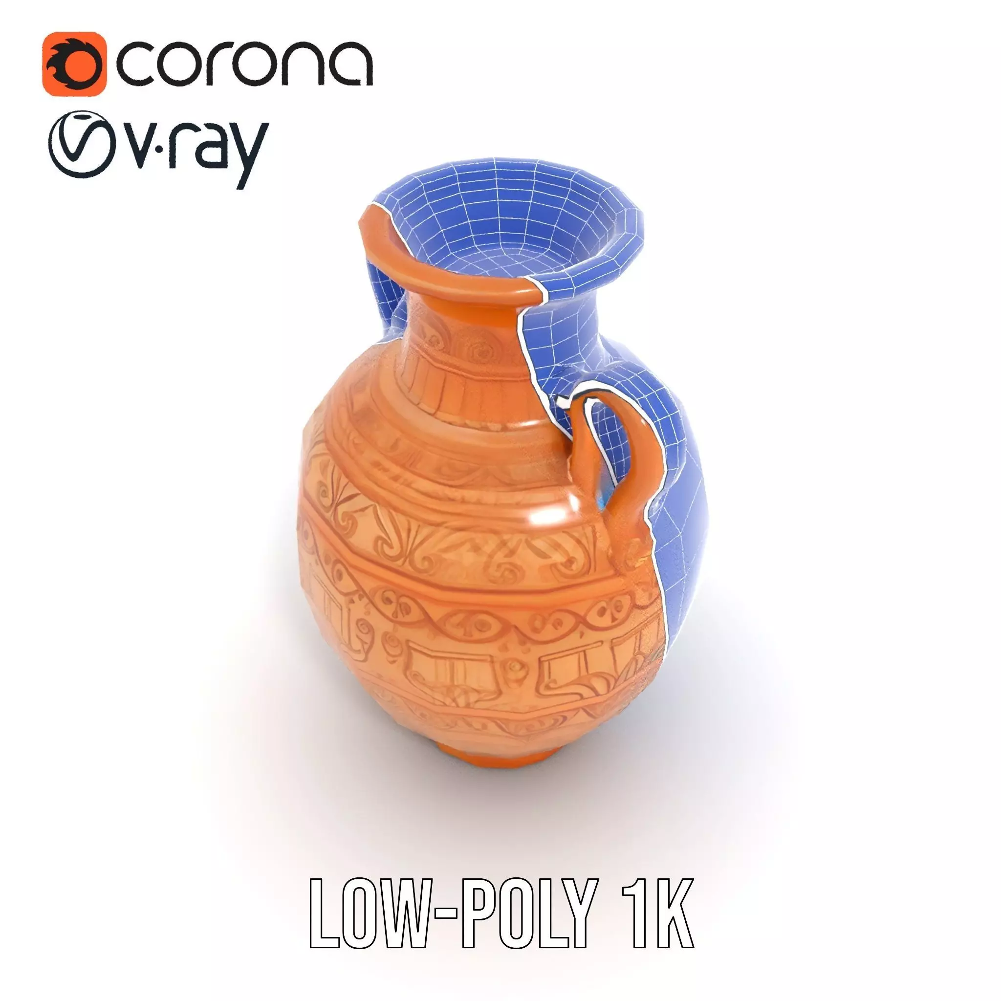 Engraved Terracotta Vase model pack Low-poly 3D model_18