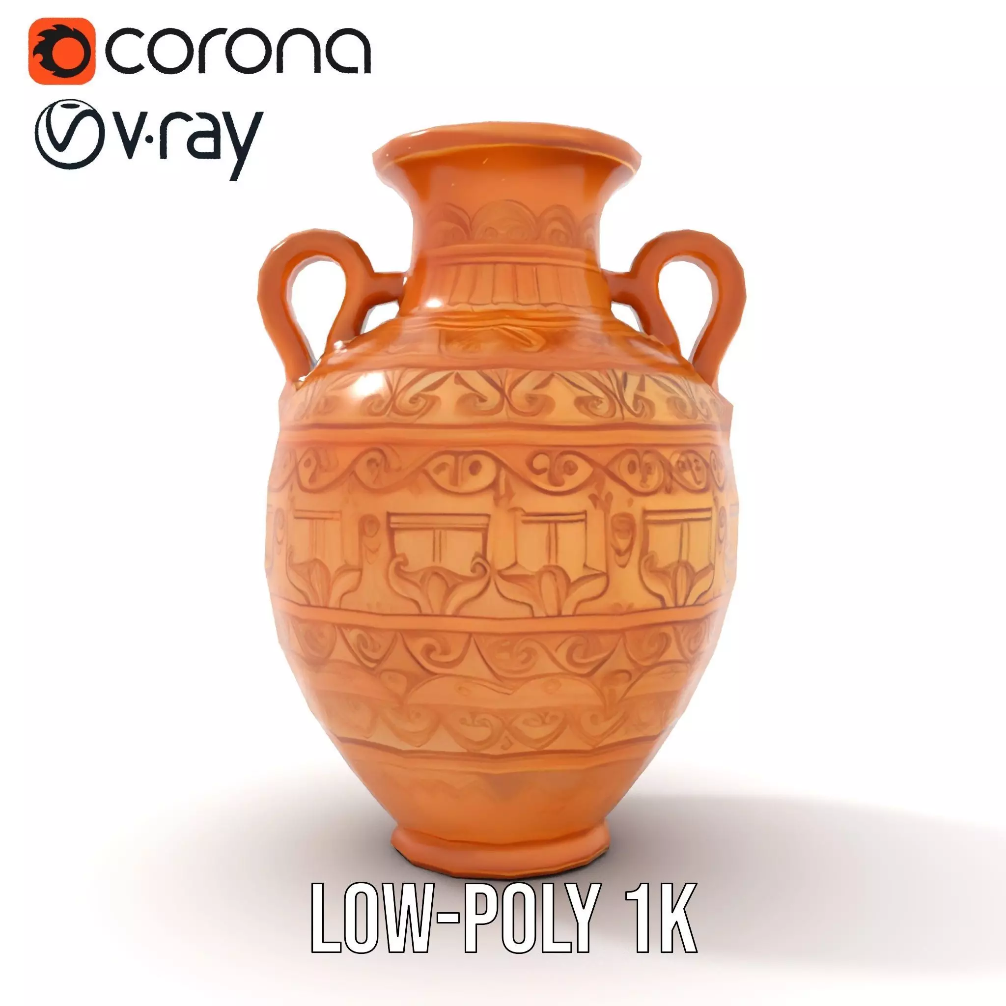 Engraved Terracotta Vase model pack Low-poly 3D model_8