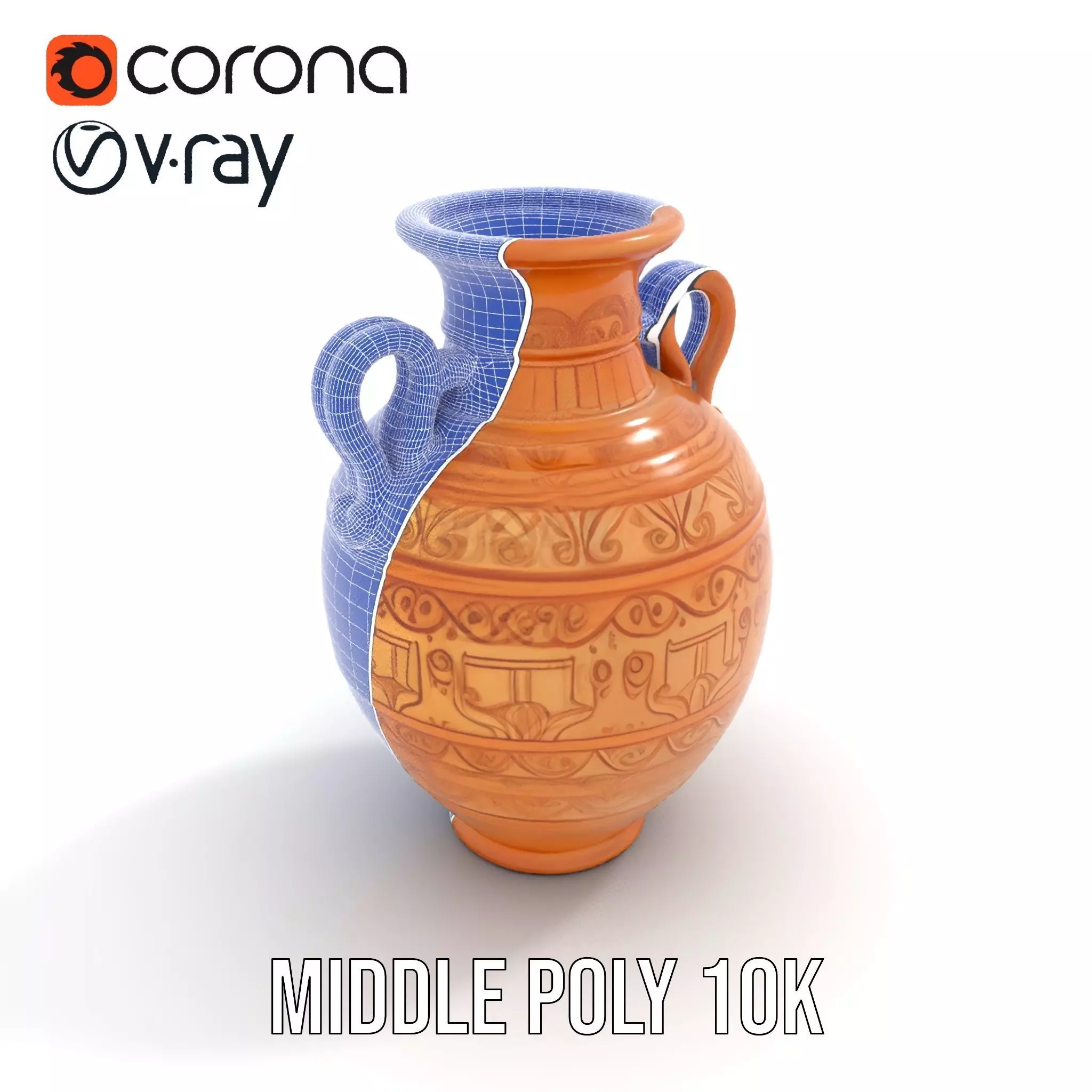 Engraved Terracotta Vase model pack Low-poly 3D model_6