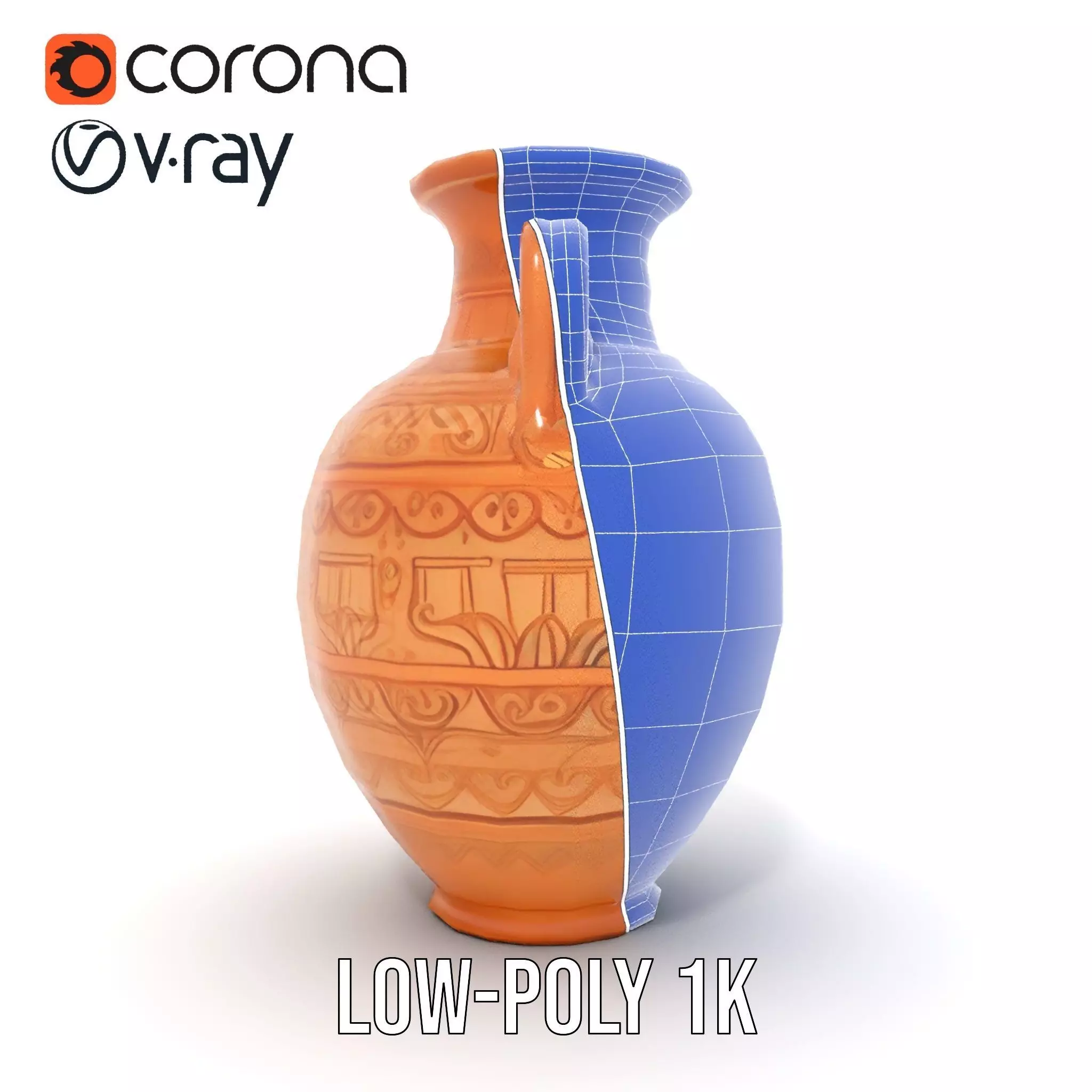 Engraved Terracotta Vase model pack Low-poly 3D model_31