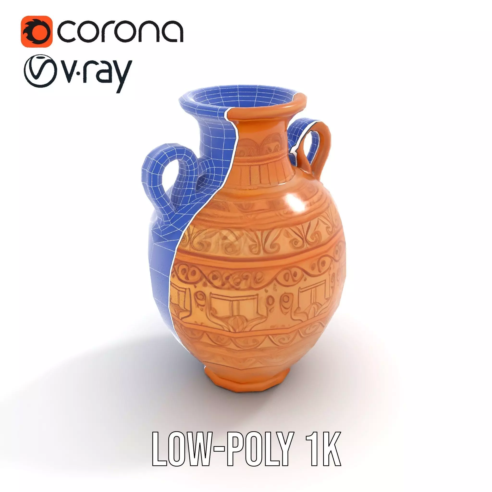 Engraved Terracotta Vase model pack Low-poly 3D model_26