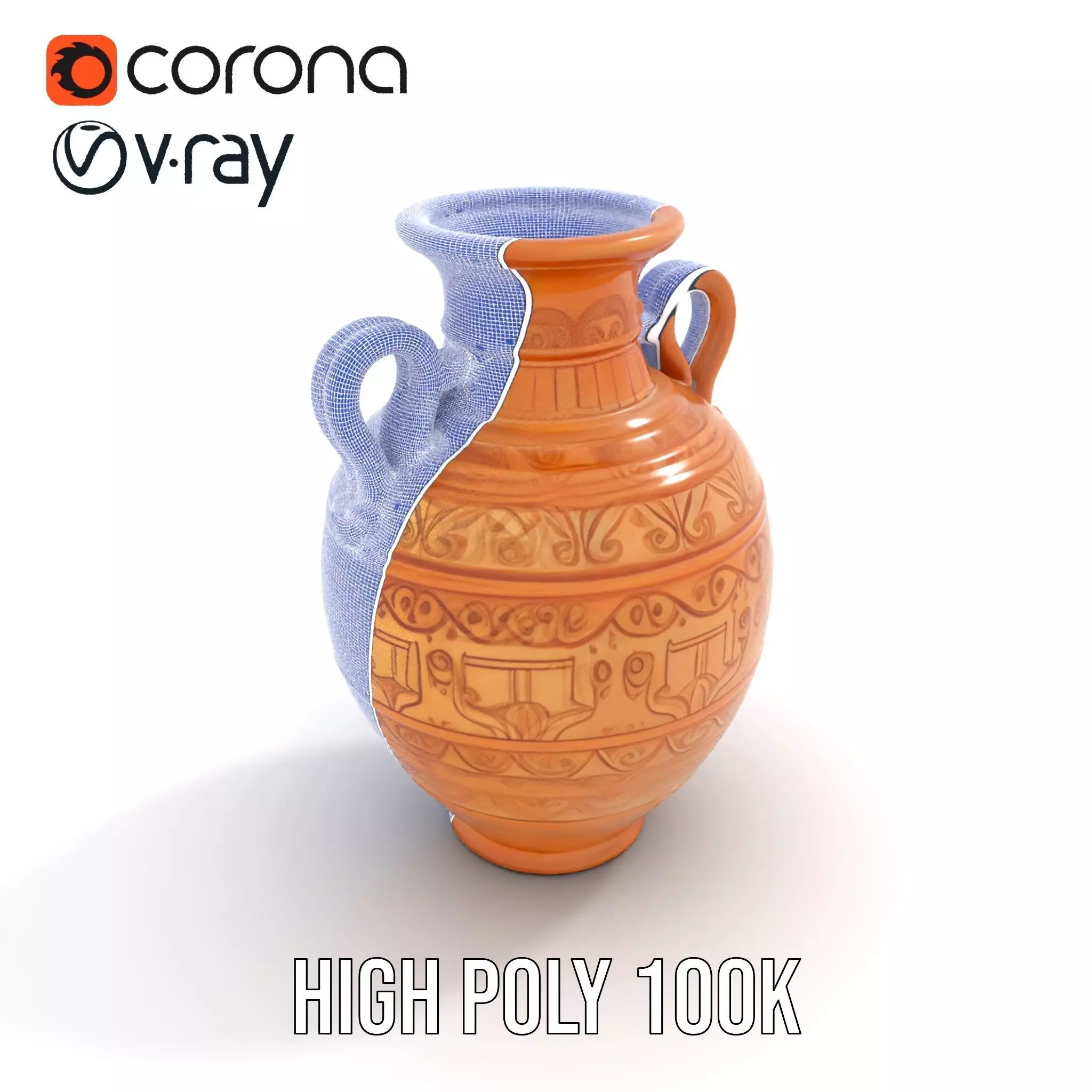 Engraved Terracotta Vase model pack Low-poly 3D model_29