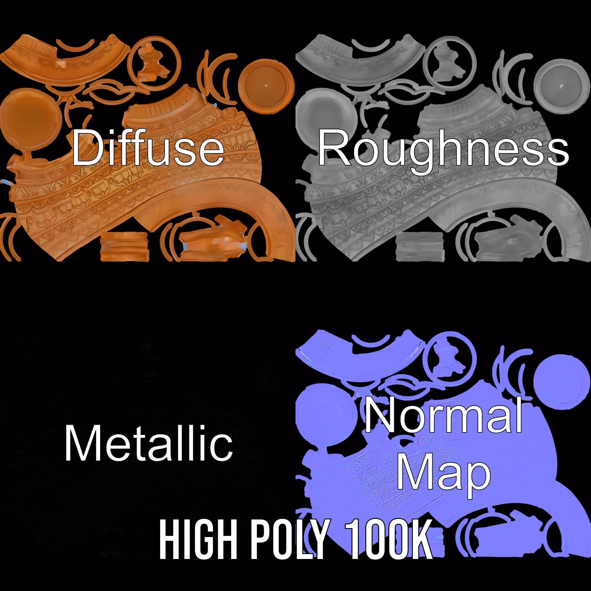 Engraved Terracotta Vase model pack Low-poly 3D model_4