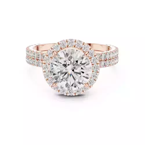 Round Cut Halo Pave Diamond Engagement Ring Set 3DM STL Video