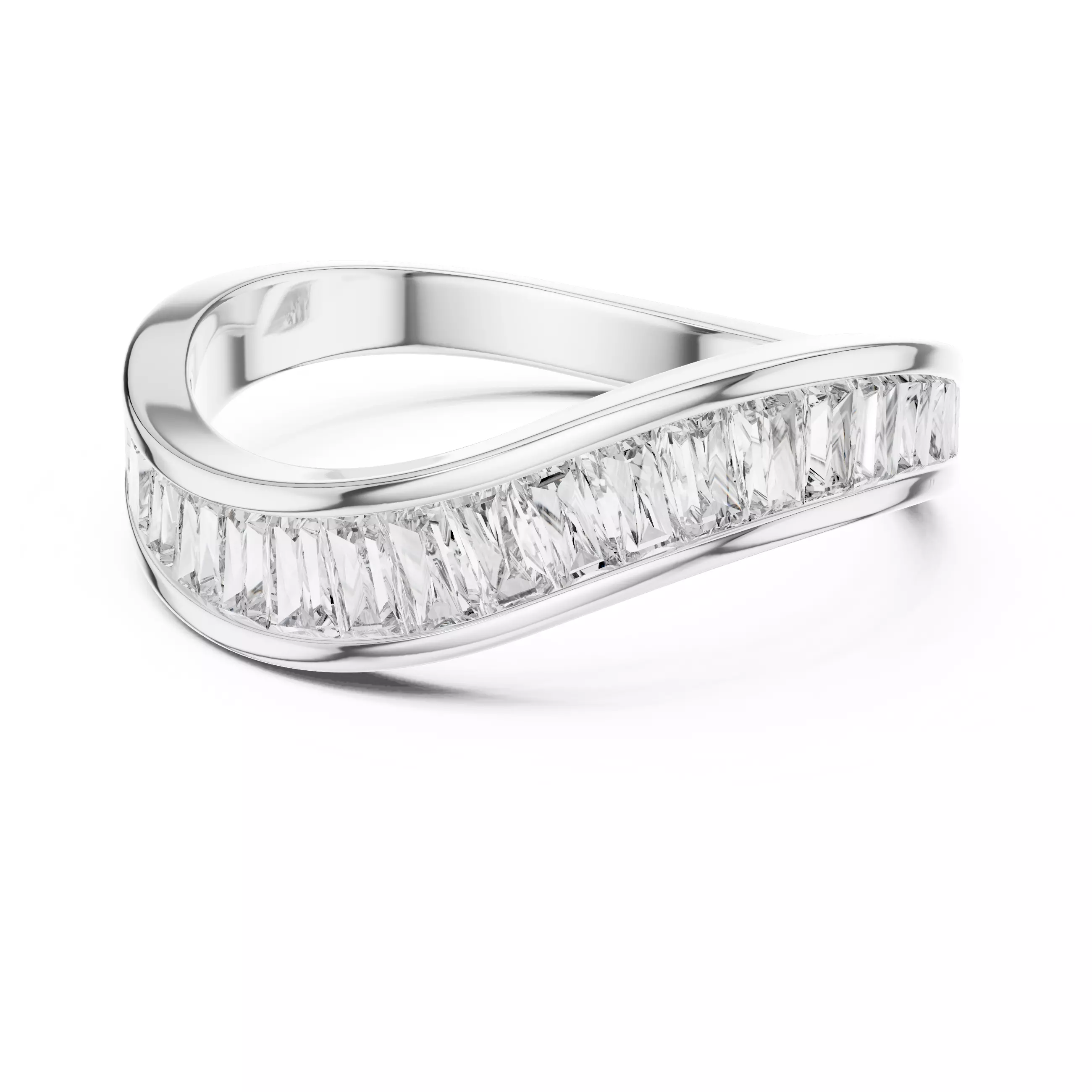 Curved Shape Baguette Cut Channel Set Wedding Band 3DM STL Video 3D print model_1