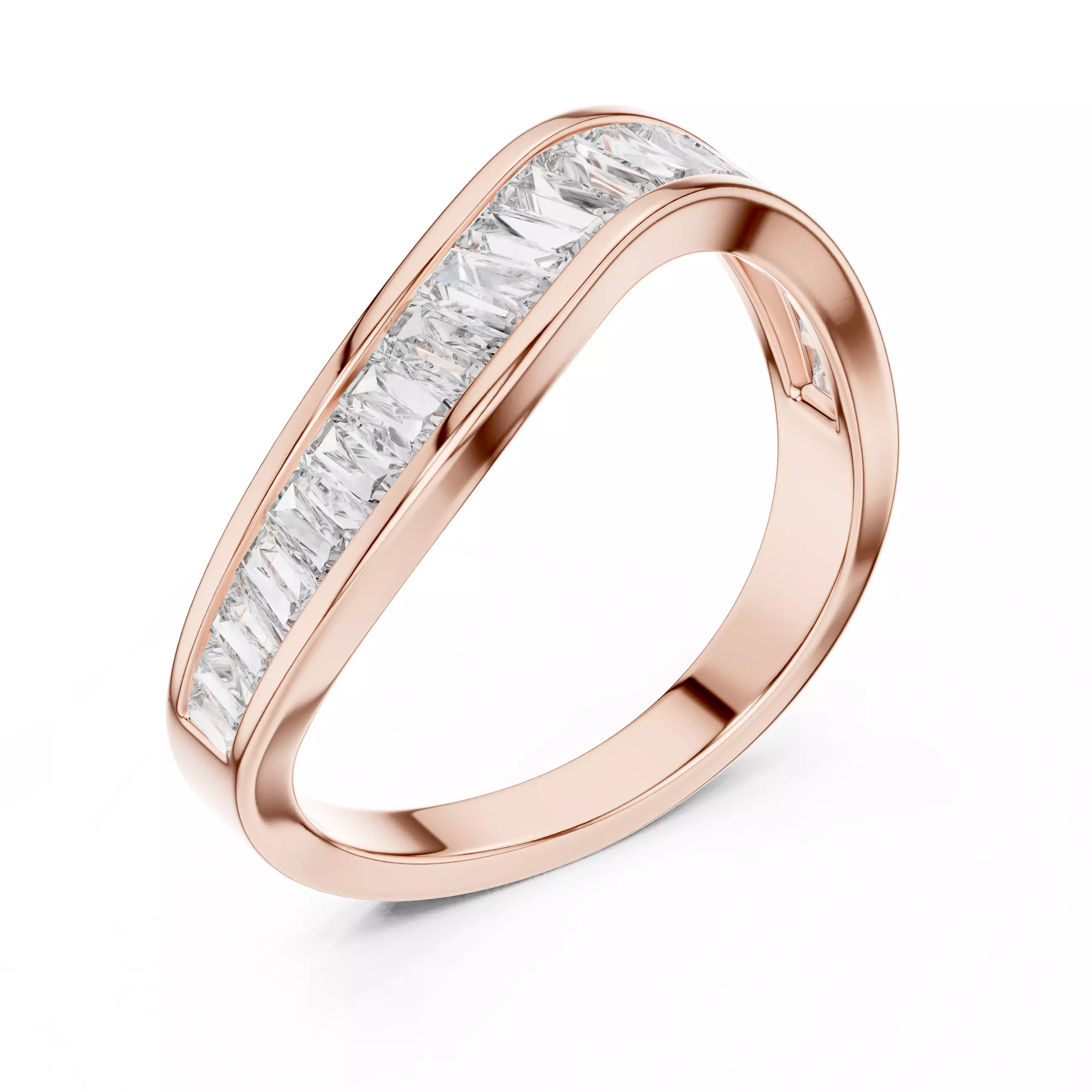 Curved Shape Baguette Cut Channel Set Wedding Band 3DM STL Video 3D print model_4