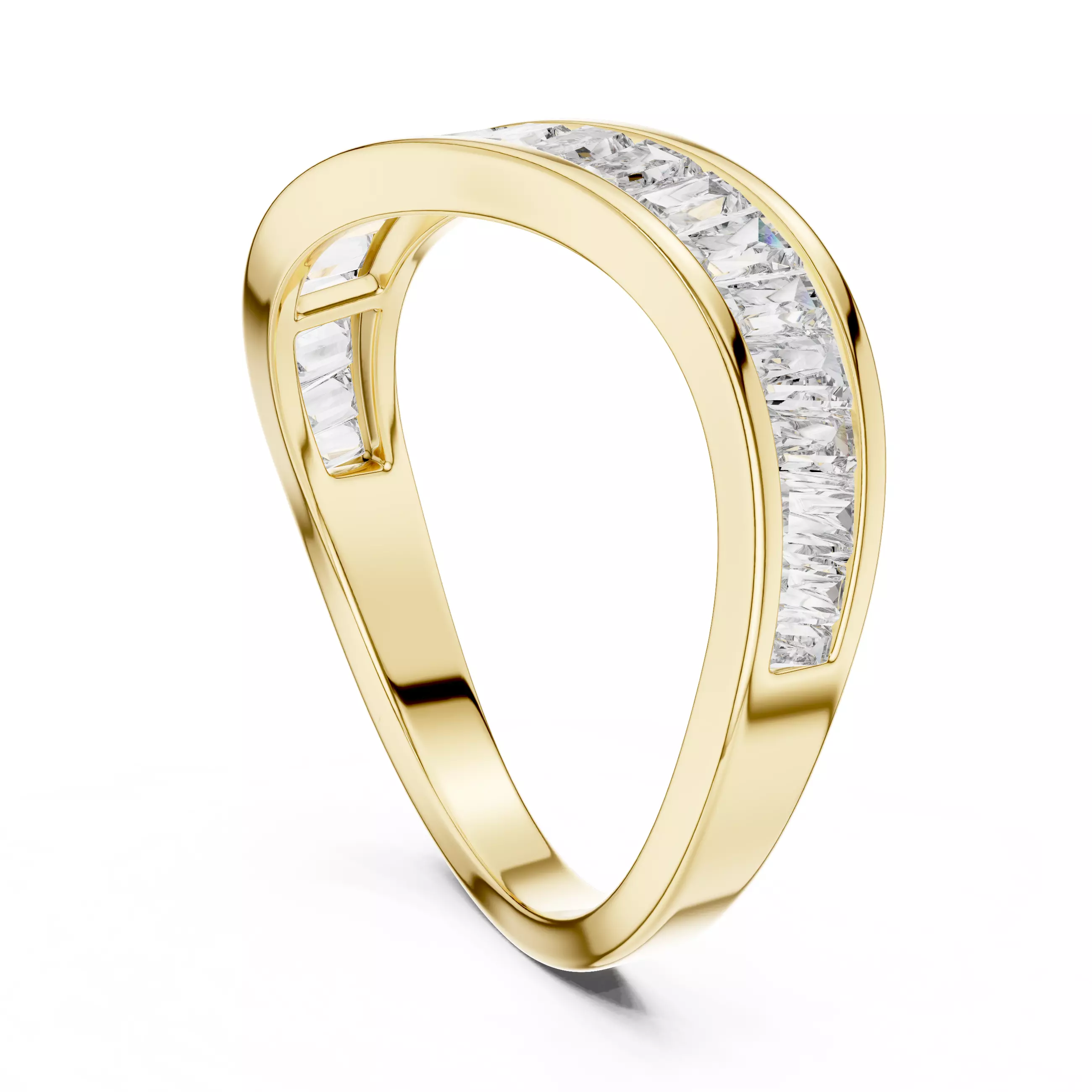 Curved Shape Baguette Cut Channel Set Wedding Band 3DM STL Video 3D print model_6