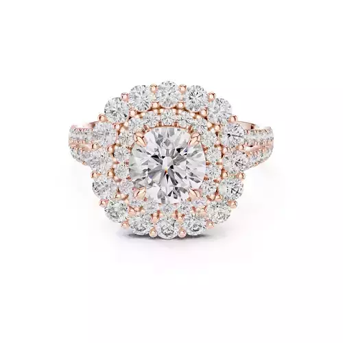 Split Shank Round Cut Double Halo Engagement Ring 3DM STL Video