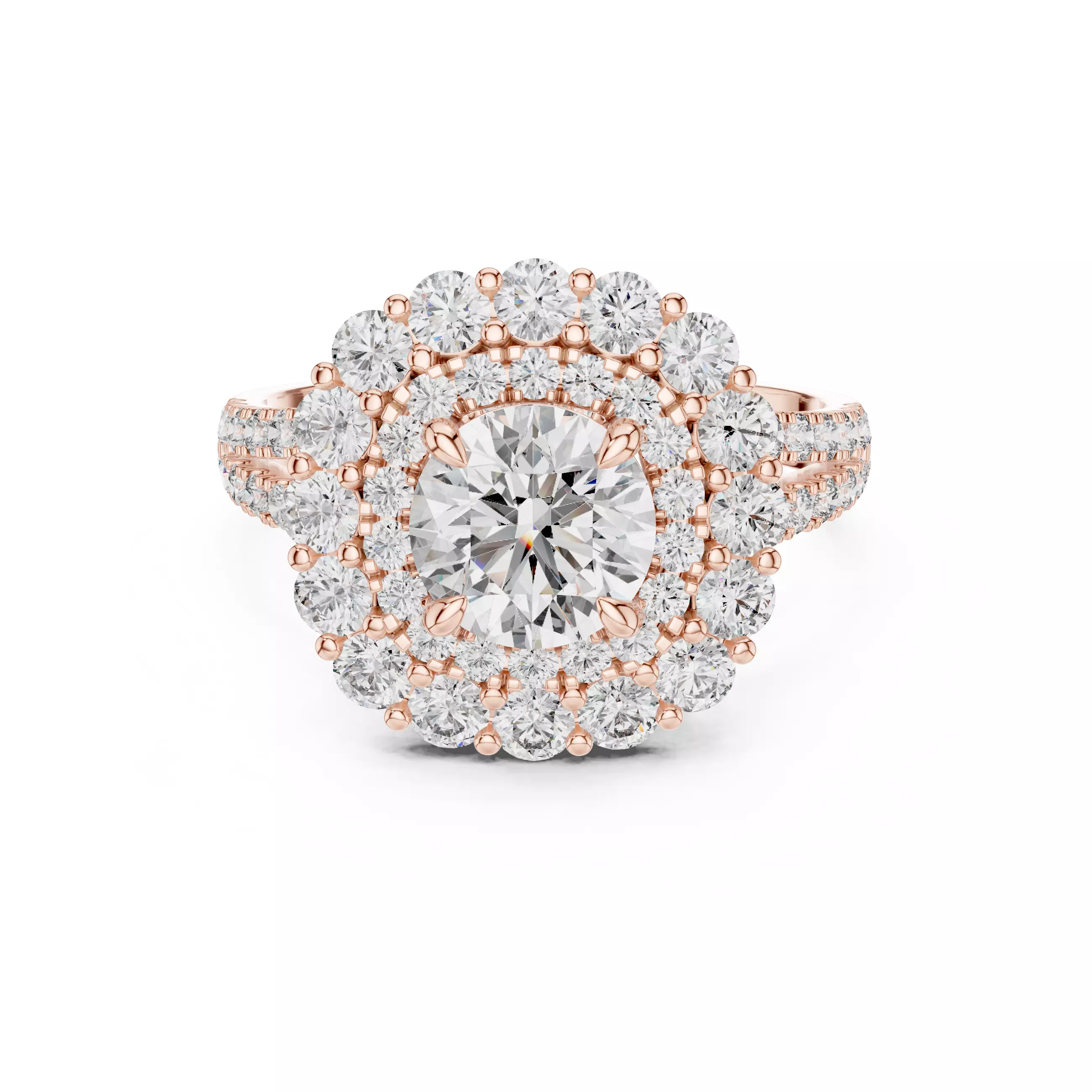 Split Shank Round Cut Double Halo Engagement Ring 3DM STL Video 3D print model