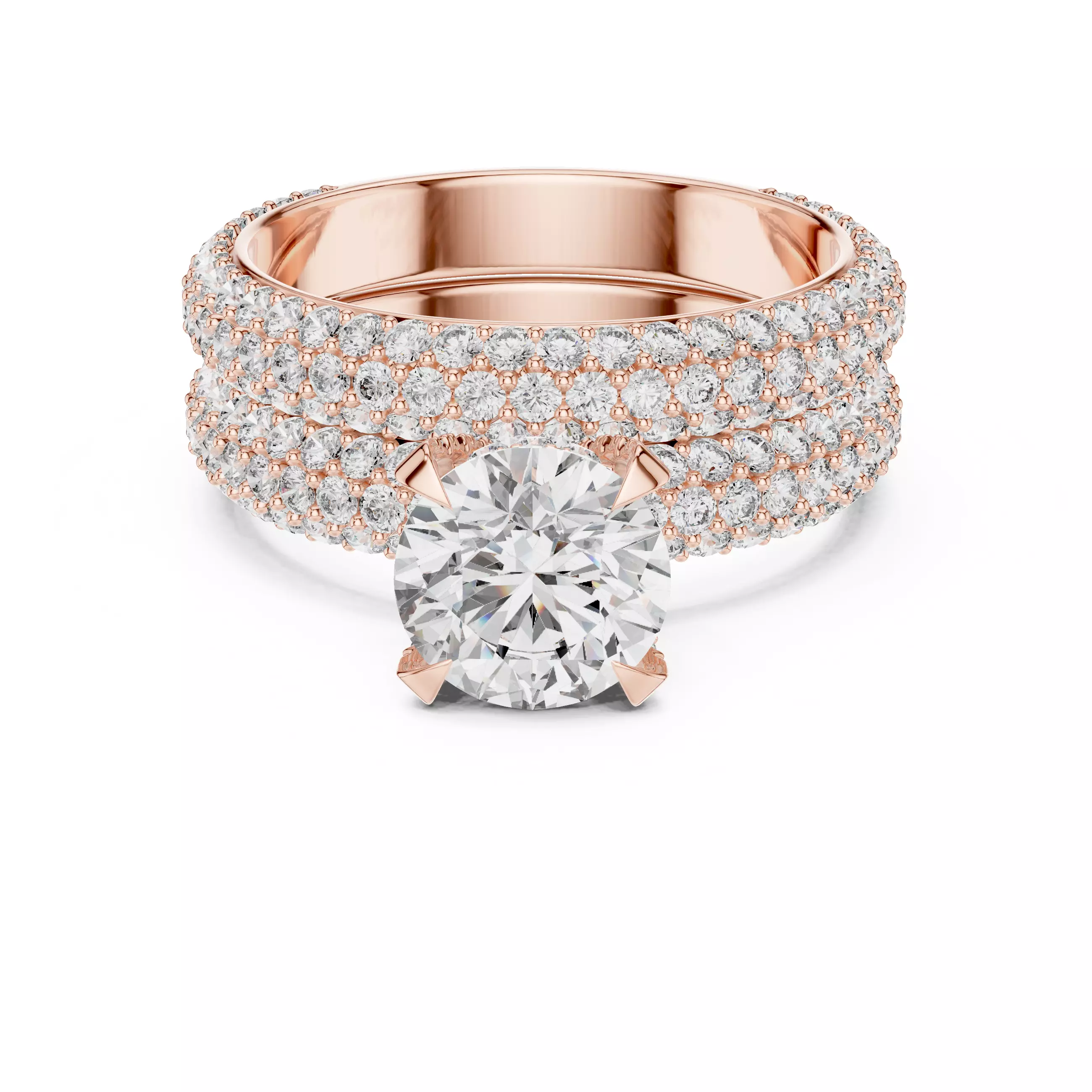 Three Side Diamond Shank Pave Engagement Ring 3DM STL Video 3D print model