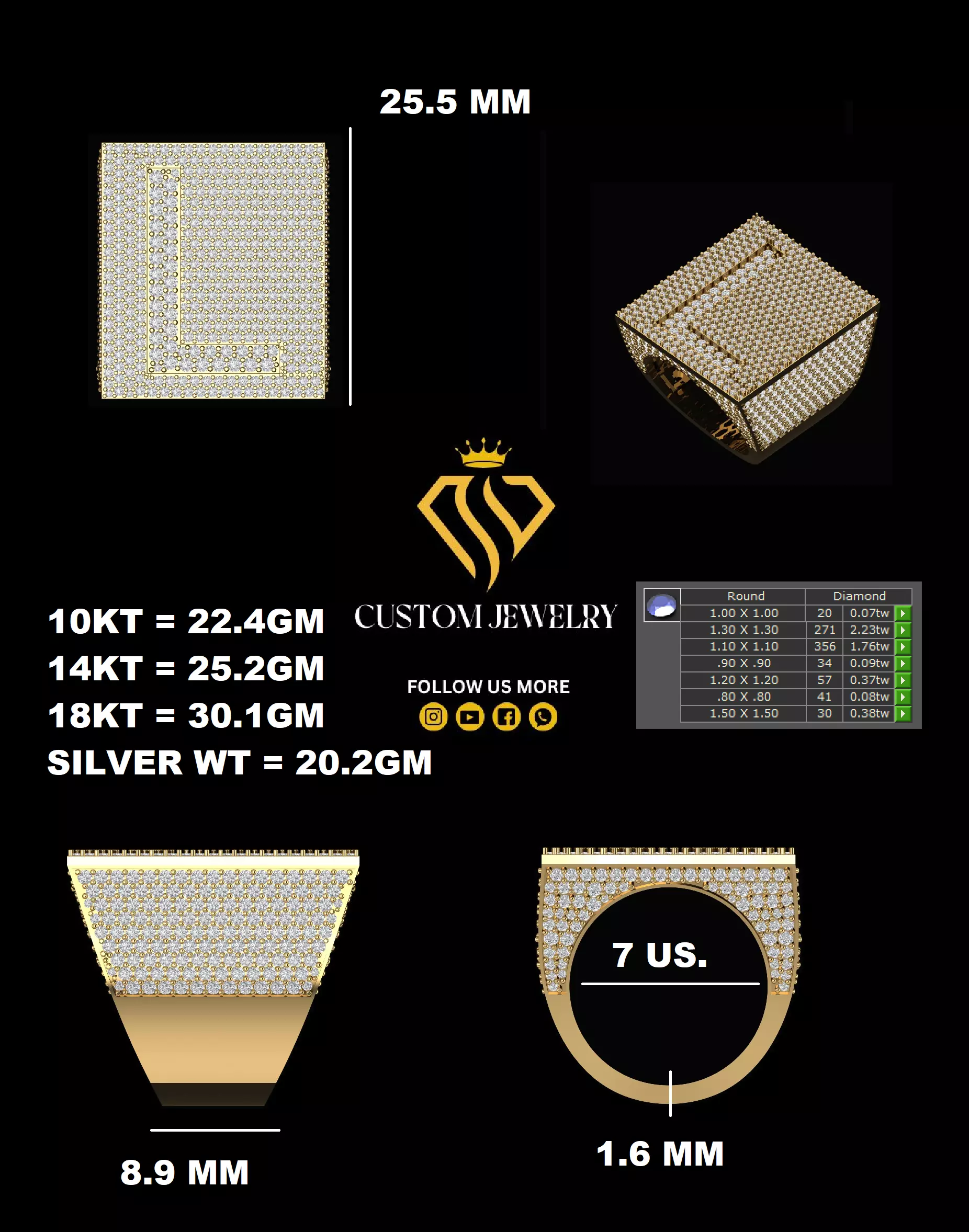 Custom Initial A to Z Letter Diamond Ring - Alphabet Rings 3D print model_10