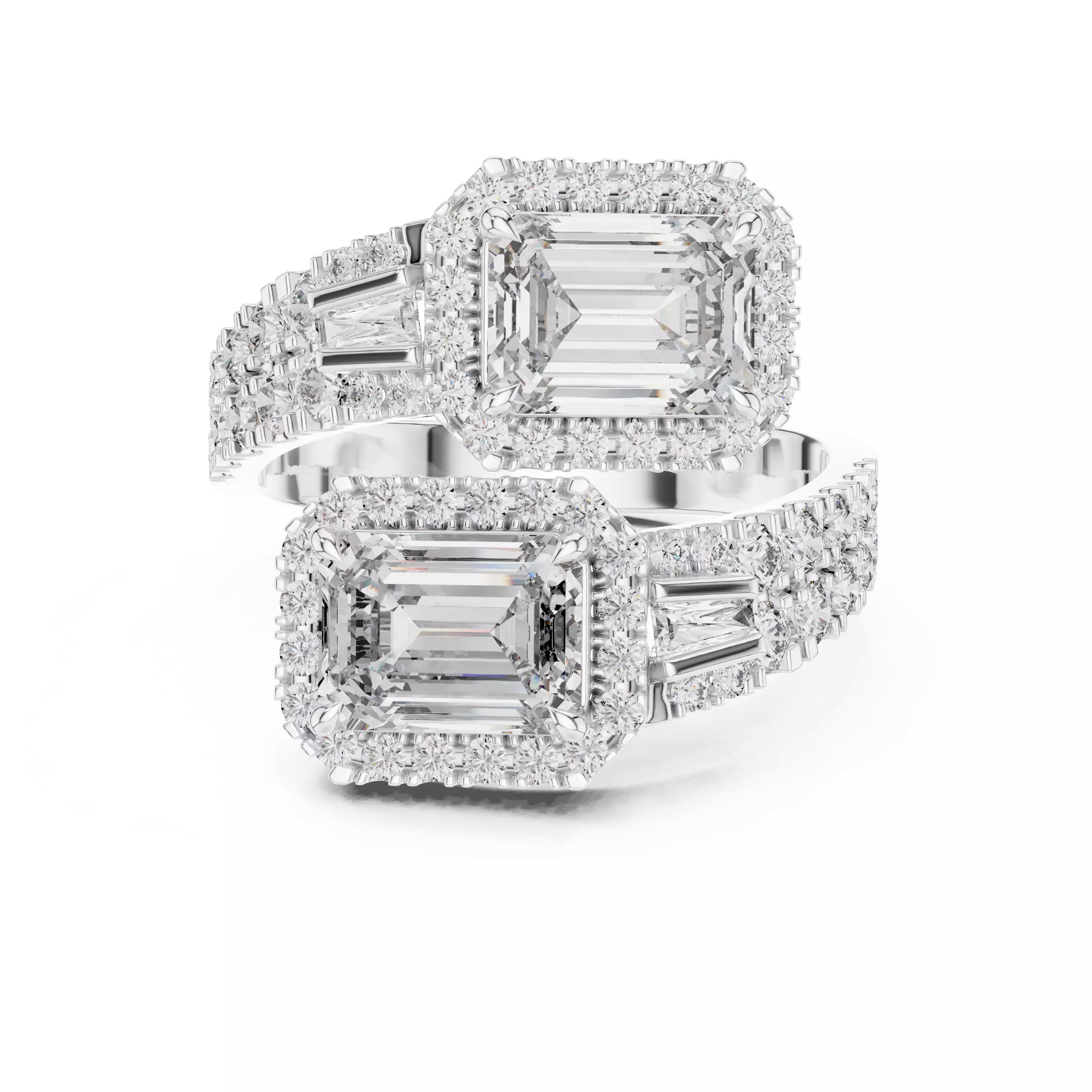 Bypass Shank Emerald Cut Diamond Engagement Ring 3DM STL Video 3D print model_1