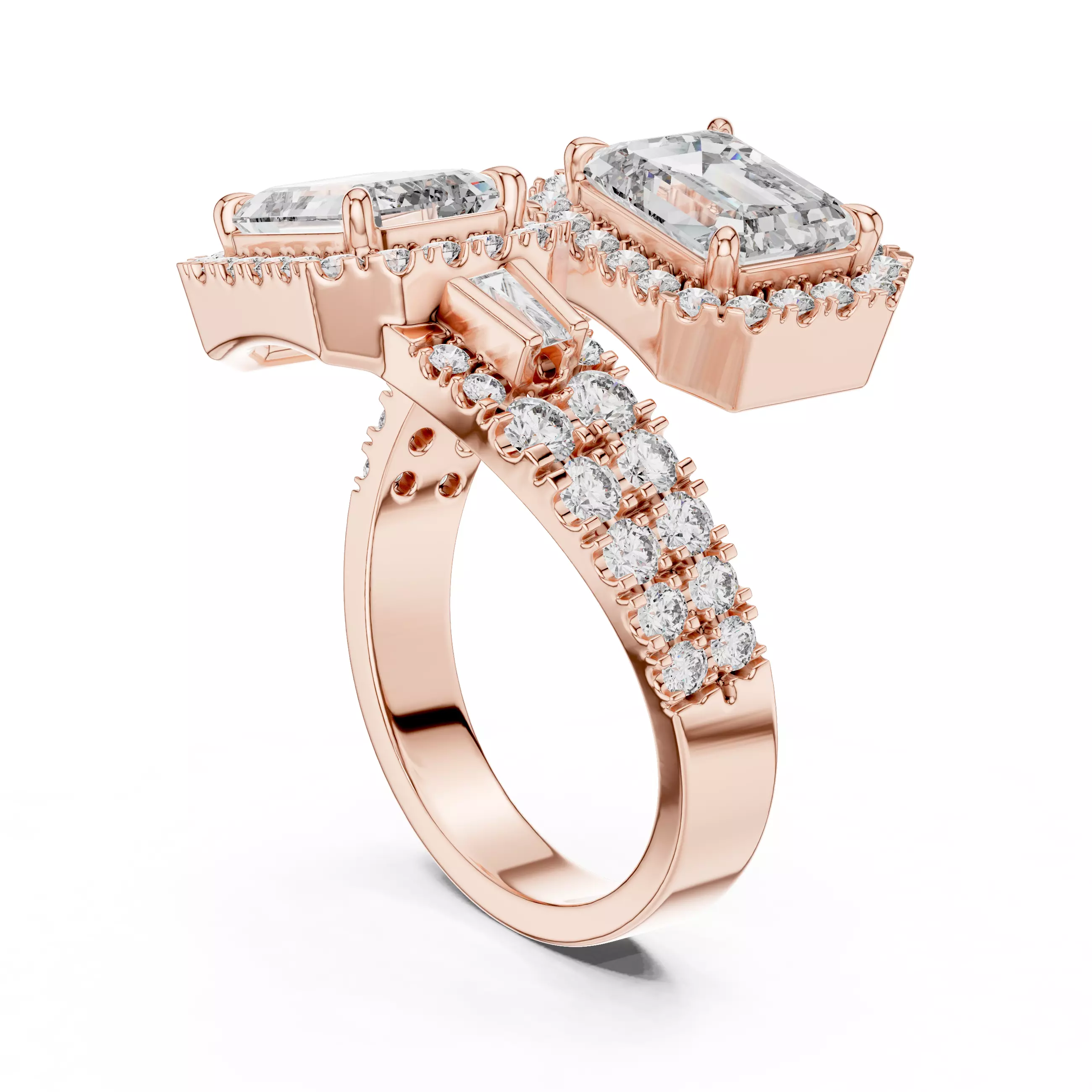 Bypass Shank Emerald Cut Diamond Engagement Ring 3DM STL Video 3D print model_3