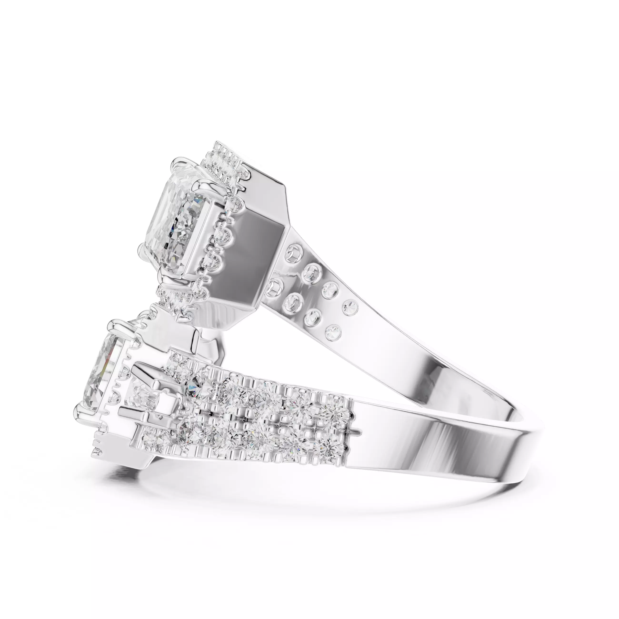 Bypass Shank Emerald Cut Diamond Engagement Ring 3DM STL Video 3D print model_8