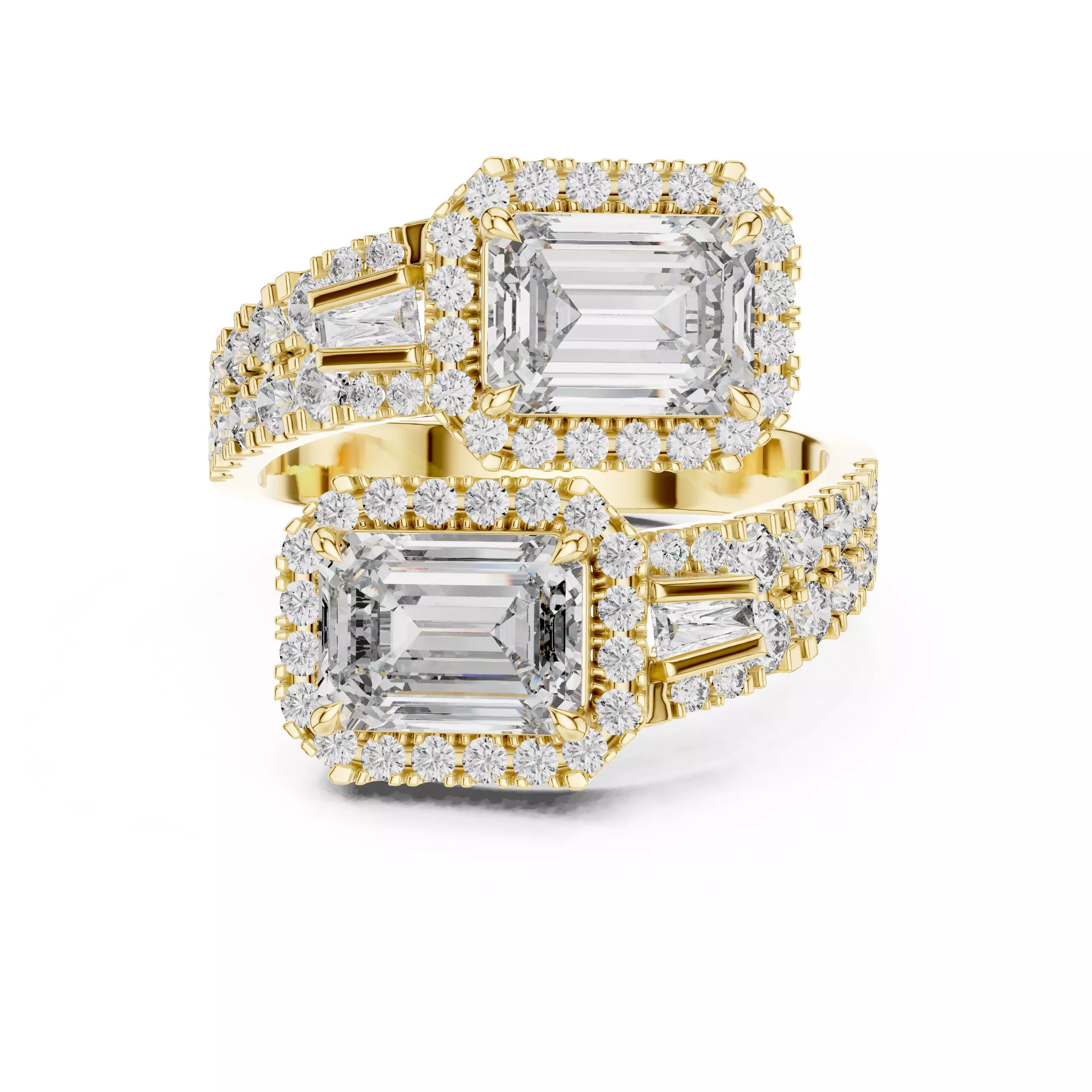 Bypass Shank Emerald Cut Diamond Engagement Ring 3DM STL Video 3D print model_2