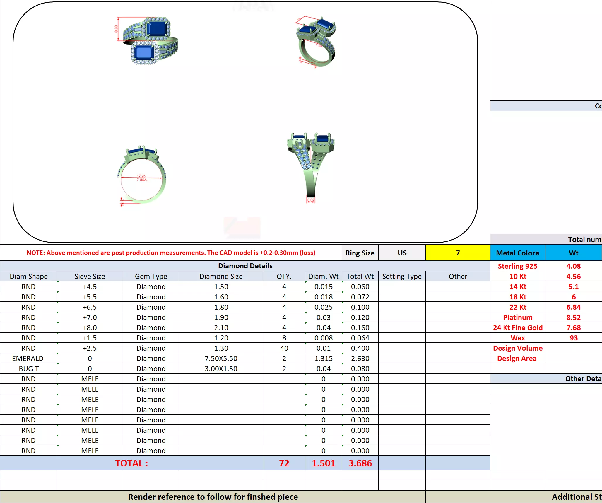 Bypass Shank Emerald Cut Diamond Engagement Ring 3DM STL Video 3D print model_13