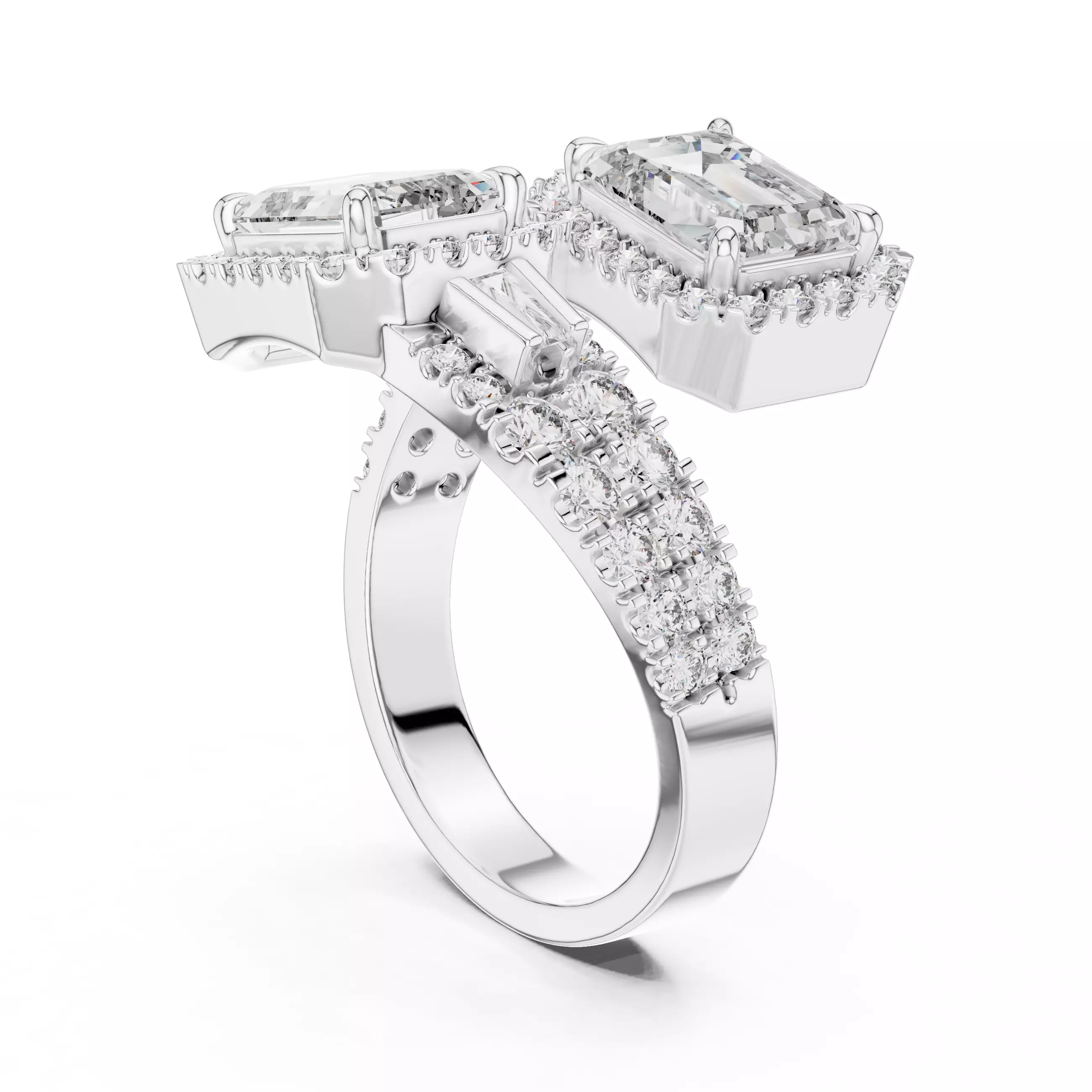 Bypass Shank Emerald Cut Diamond Engagement Ring 3DM STL Video 3D print model_6