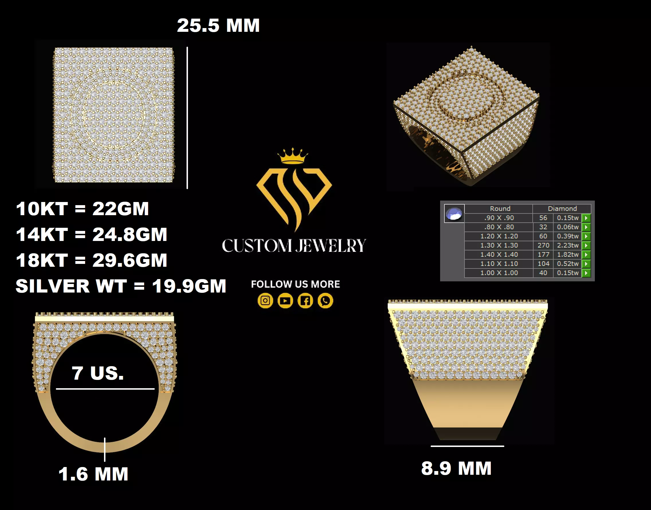 Custom Initial A to Z Letter Diamond Ring - Alphabet Rings 3D print model_10