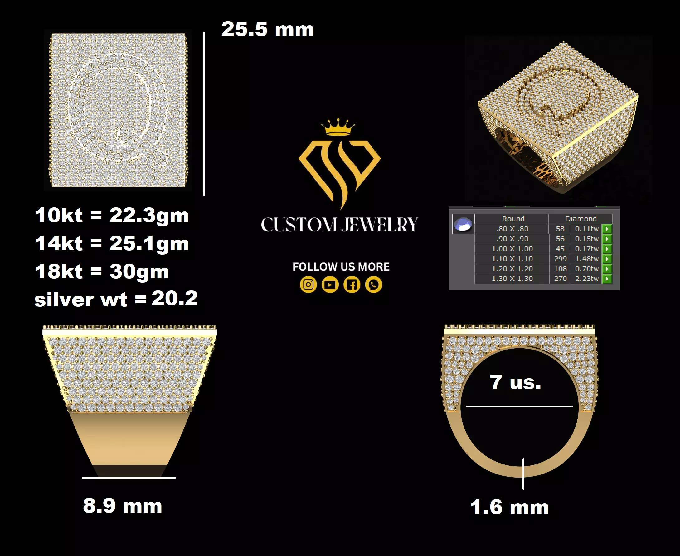 Custom Initial A to Z Letter Diamond Ring - Alphabet Rings 3D print model_10