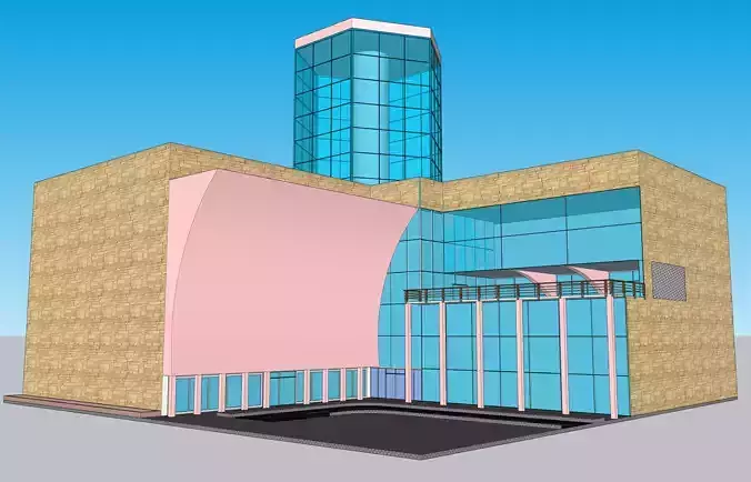 Octagonal Tower Multiplex Commercial Building with Markets