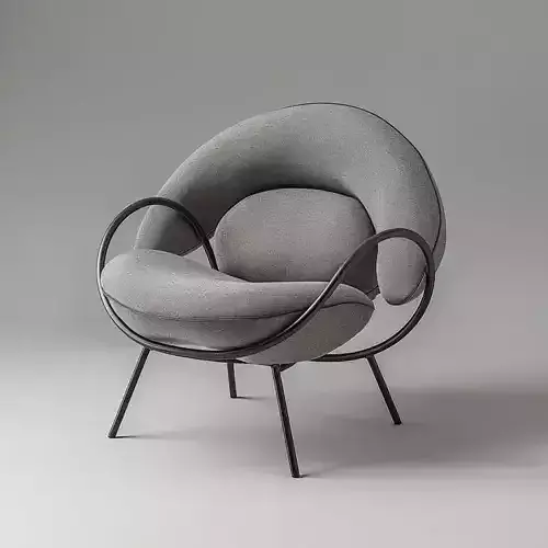 Modern Curved Armchair Gray Upholstered Chair Metal Frame 3D
