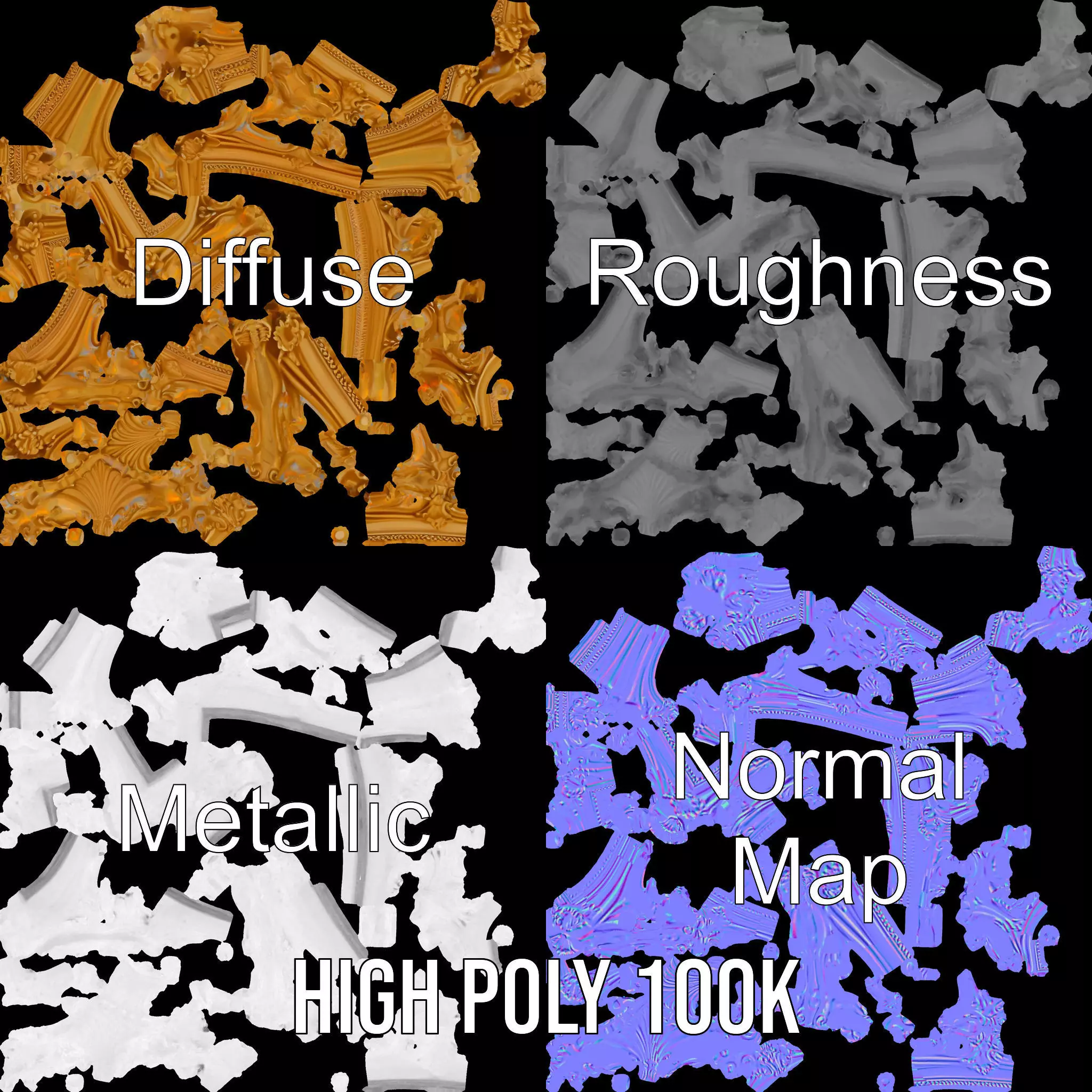 Baroque Gold Ornate Frame model pack Low-poly 3D model_4