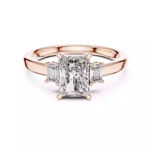 Three Stone Radiant and Emerald Cut Wedding Ring 3DM STL Video