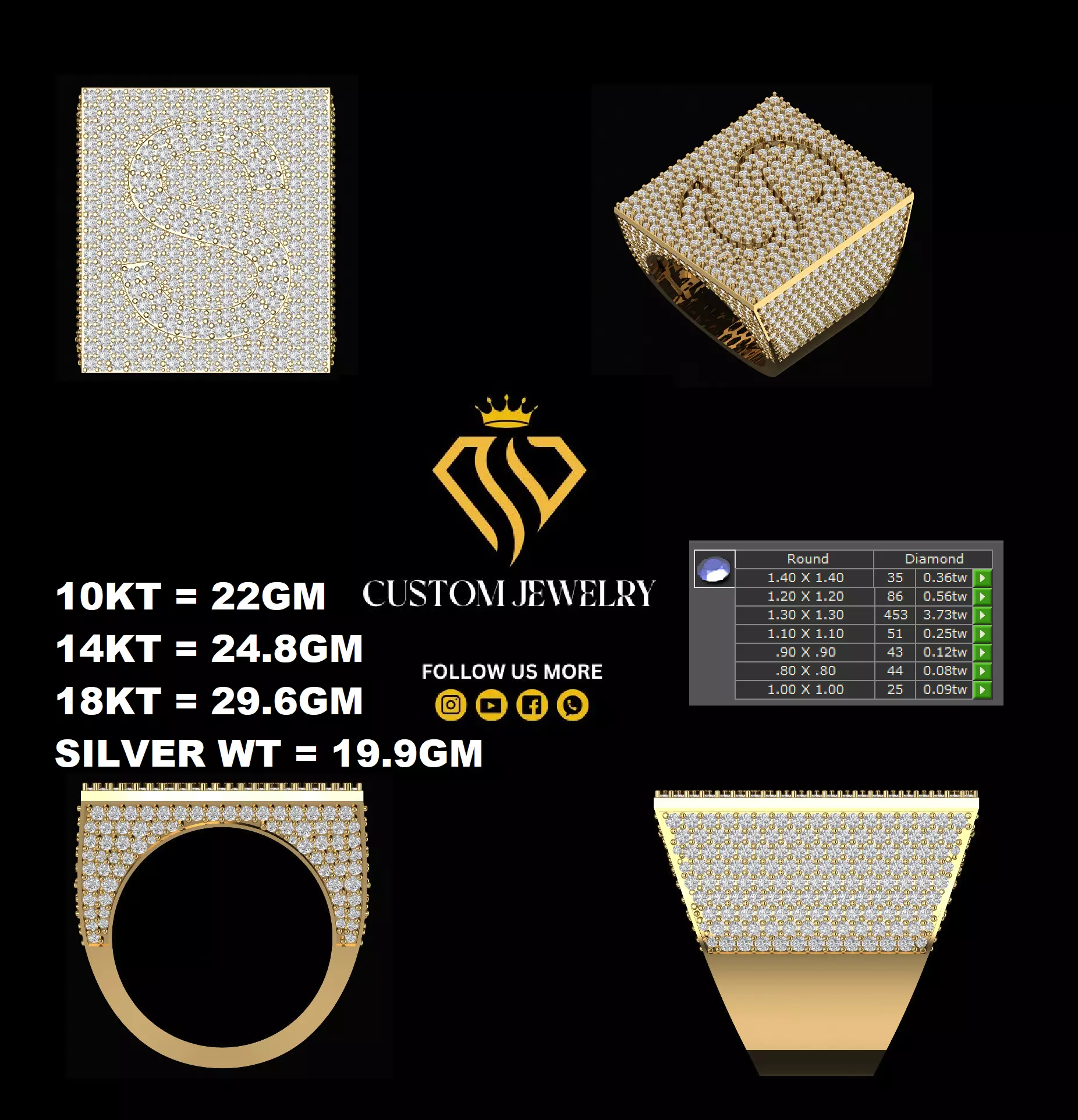 Custom Initial A to Z Letter Diamond Ring - Alphabet Rings 3D print model_8