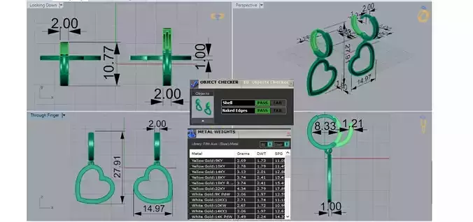 Gold Heart stl 3dm Earrings Model ge0051
