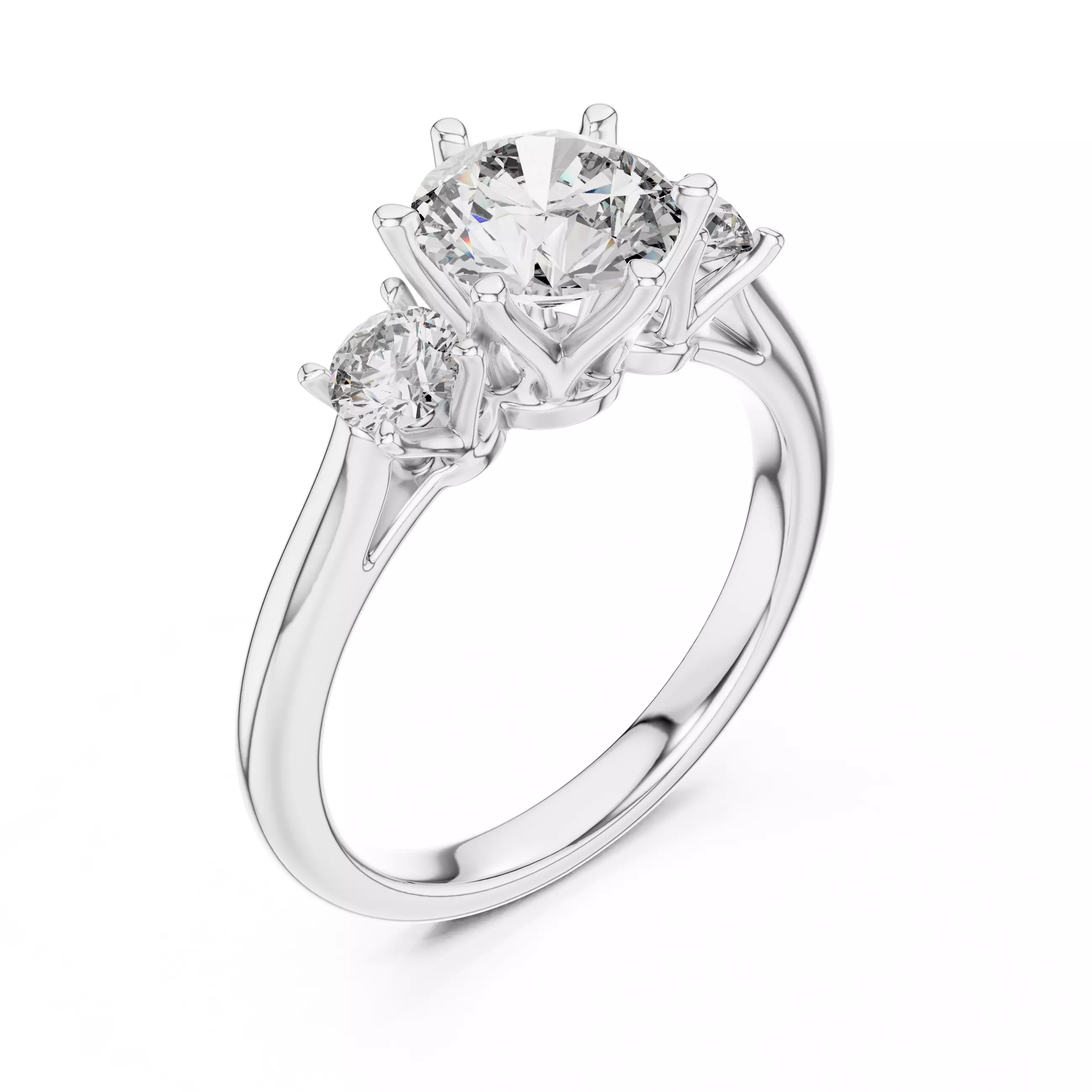 Three Stone Round Cut Diamond Engagement Ring 3DM STL Video 3D print model_7