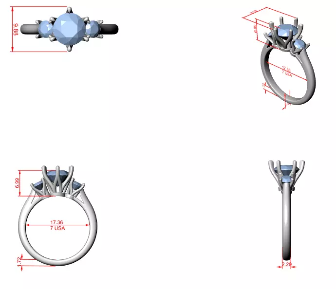 Three Stone Round Cut Diamond Engagement Ring 3DM STL Video 3D print model_12