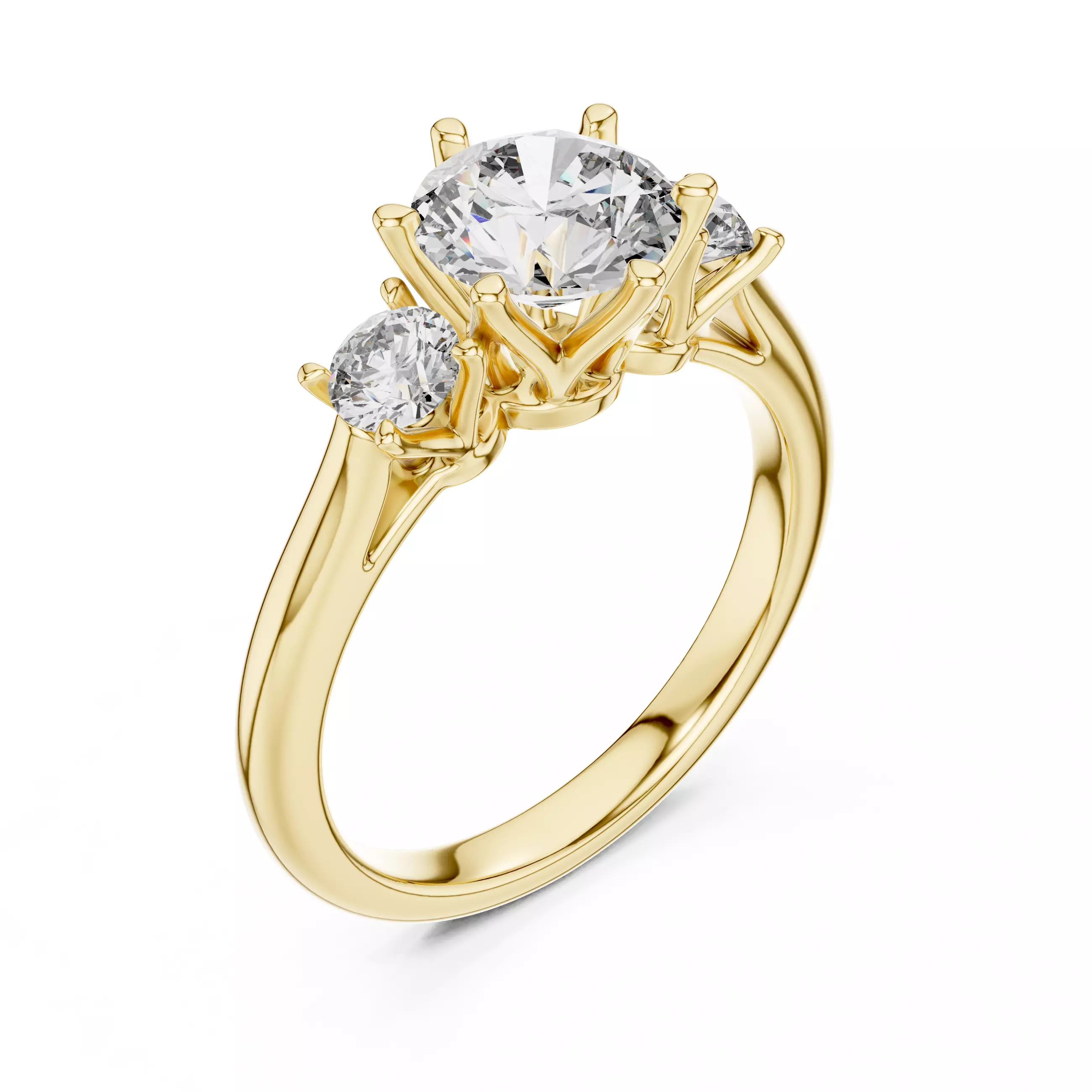 Three Stone Round Cut Diamond Engagement Ring 3DM STL Video 3D print model_10