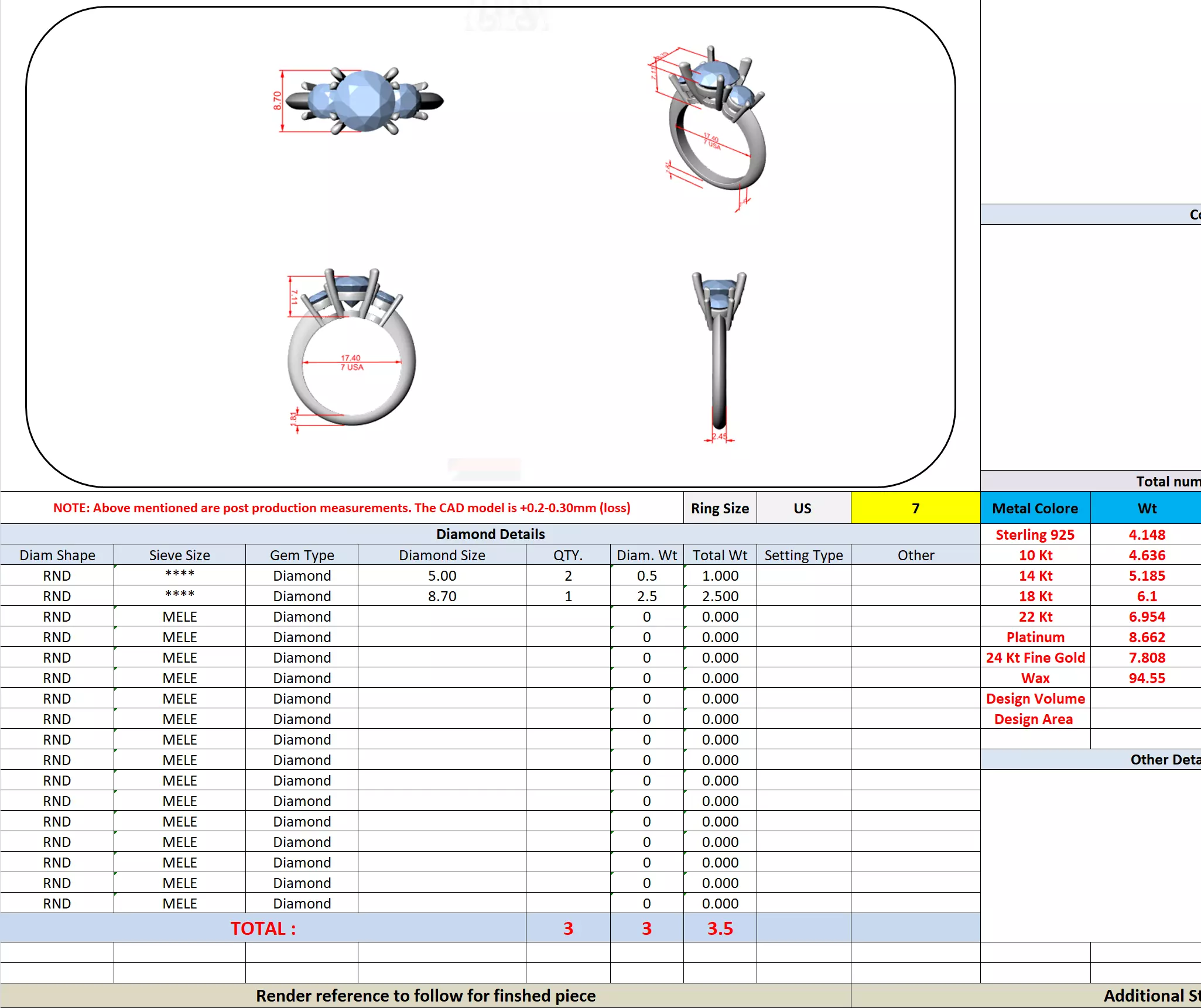 Three Stone Round Cut Diamond Engagement Ring 3DM STL Video 3D print model_13