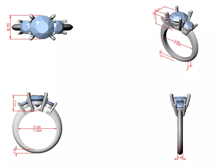 Three Stone Round Cut Diamond Engagement Ring 3DM STL Video 3D print model_12