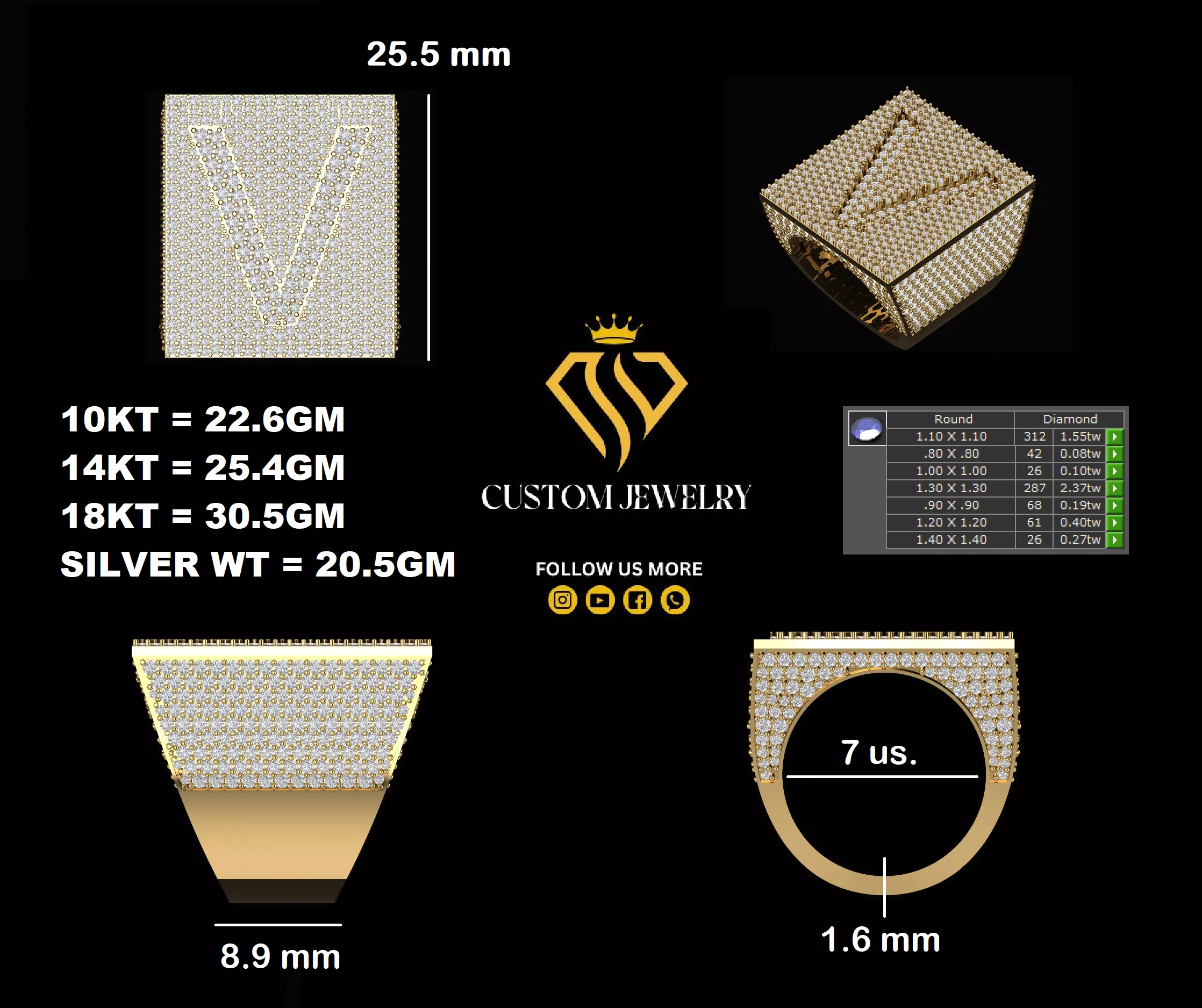 Custom Initial A to Z Letter Diamond Ring - Alphabet Rings 3D print model_2