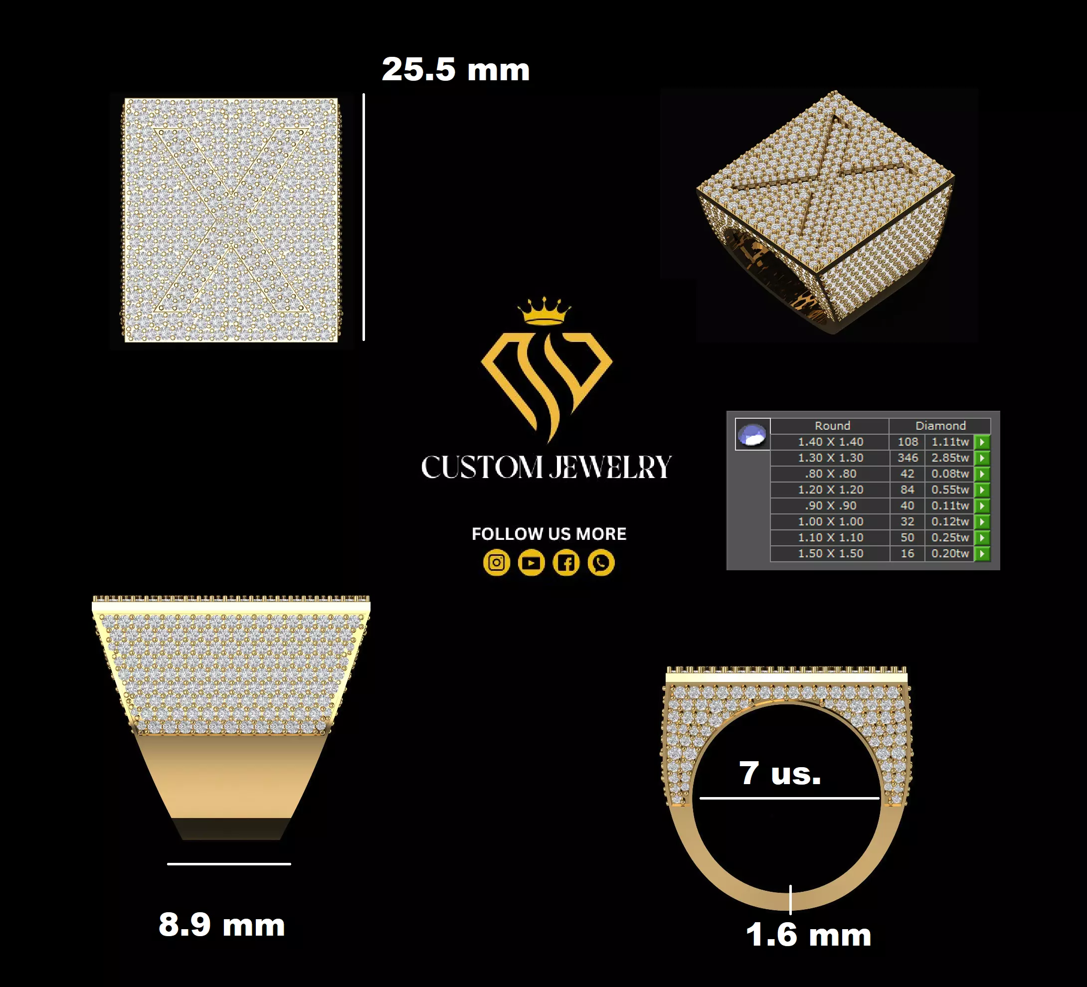 Custom Initial A to Z Letter Diamond Ring - Alphabet Rings 3D print model_8