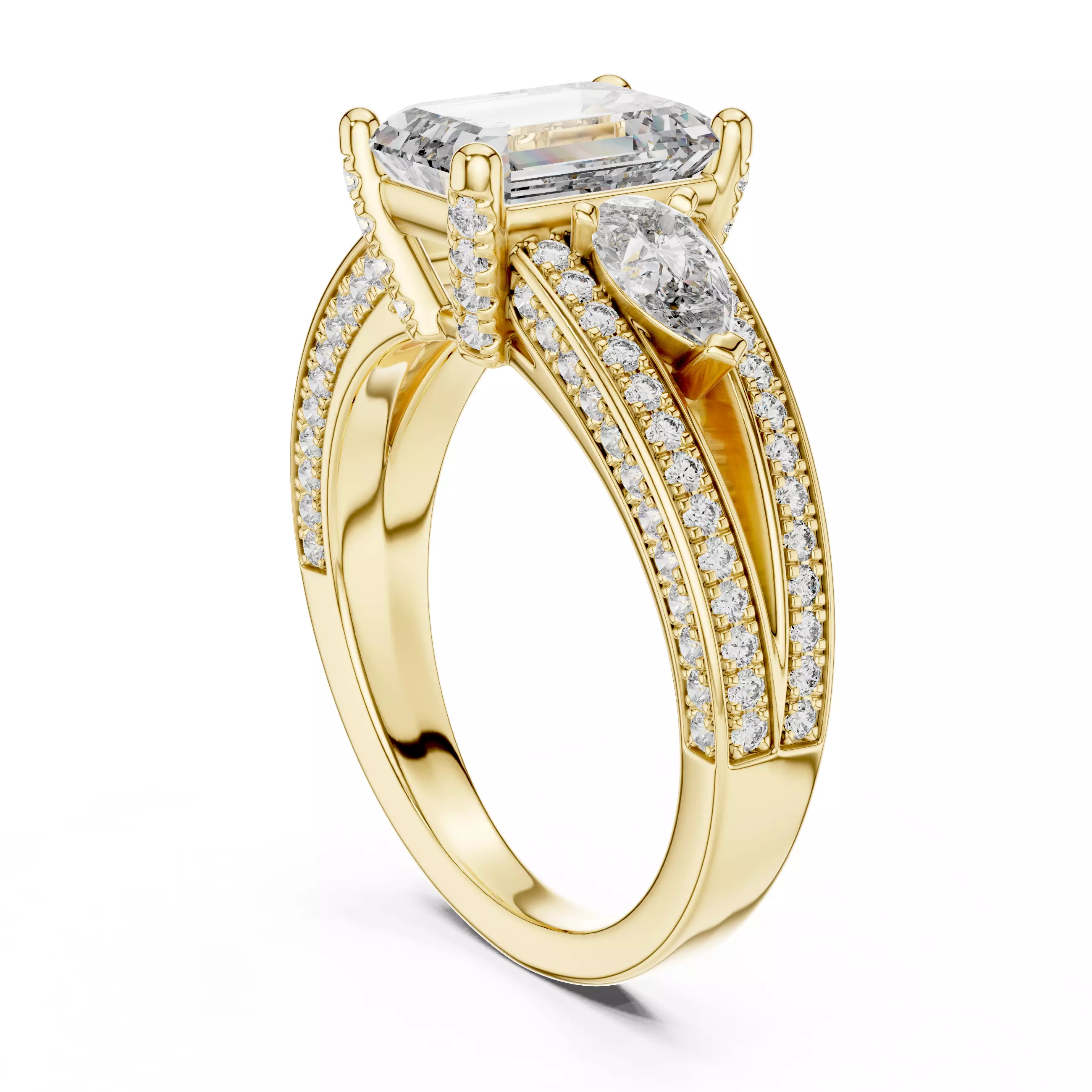 Emerald And Pear Cut Split Shank Engagement Ring 3DM STL Video 3D print model_6