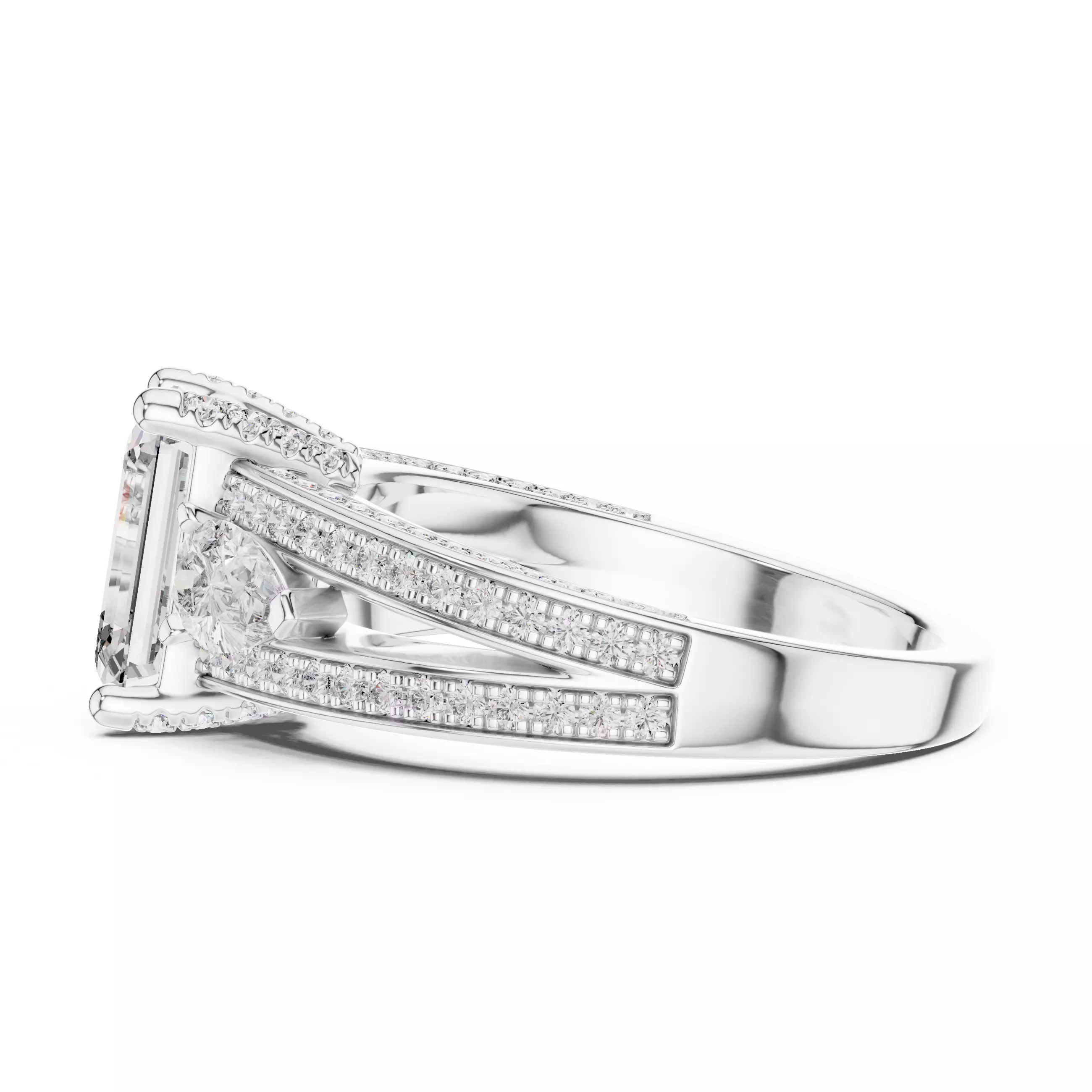 Emerald And Pear Cut Split Shank Engagement Ring 3DM STL Video 3D print model_11